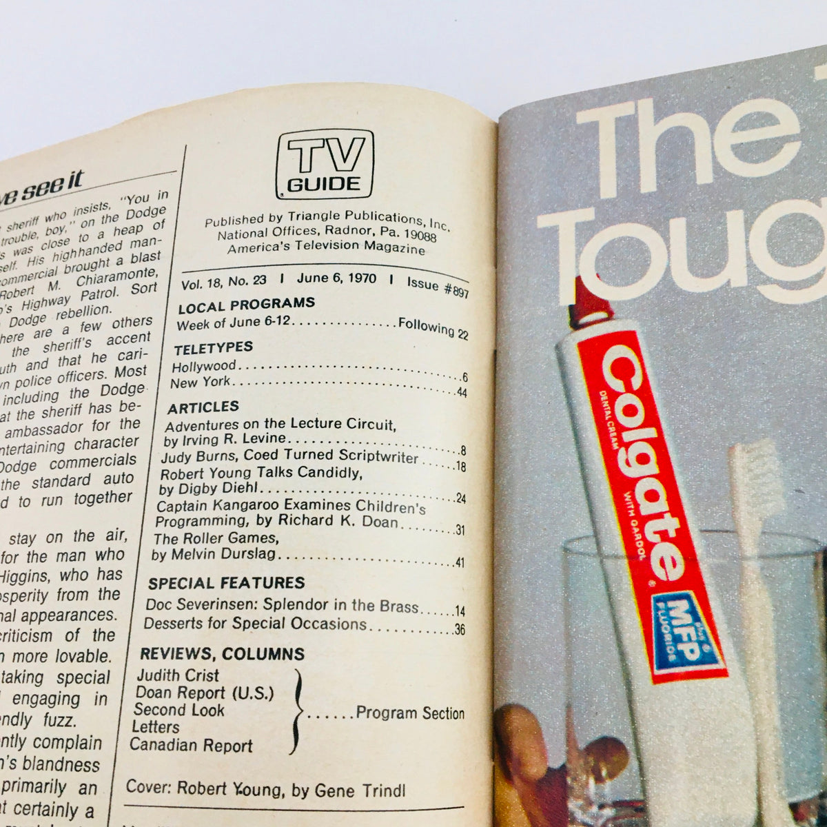 Interior page of the TV Guide June 6 1970 Vol 18 #23 with detailed listings and articles, featuring Robert Young as the cover story, emphasizing its historical relevance.