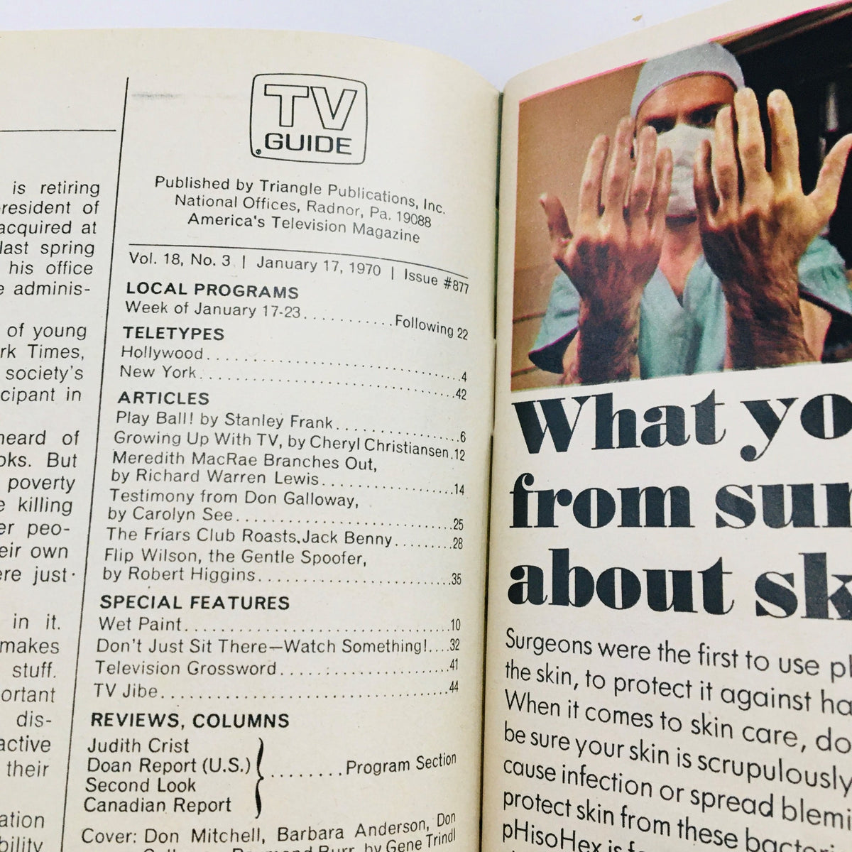 Interior page of TV Guide January 17 1970 Vol 18 #3, featuring articles and program listings, showcasing the iconic cast of 'Ironside' on the cover. Highlights include local programs and special features relevant to the week.