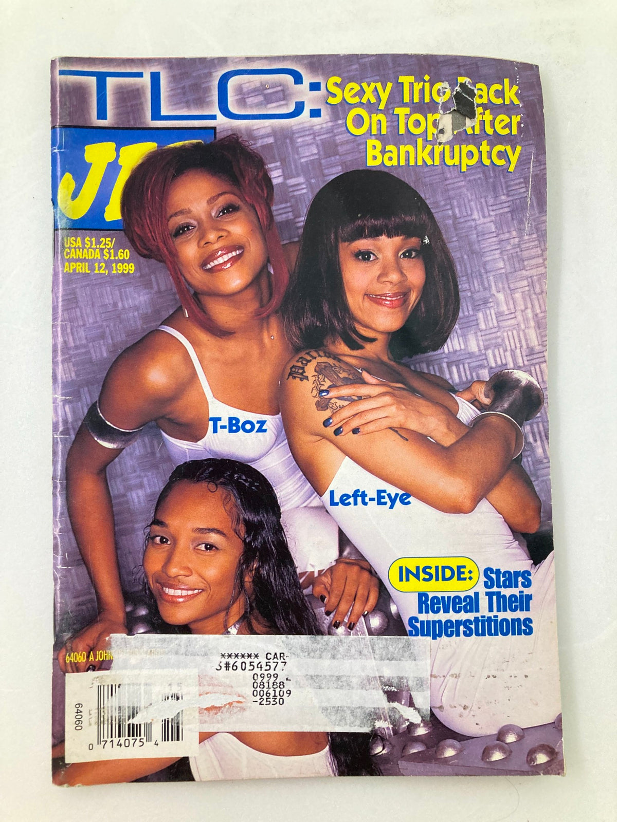 Jet Magazine cover from April 12, 1999 featuring Keke Palmer, Niatia Kirkland, and Drew Sidora with the headline 'TLC: Sexy Trio Back On Top After Bankruptcy' showcasing the magazine's theme of celebrity news.