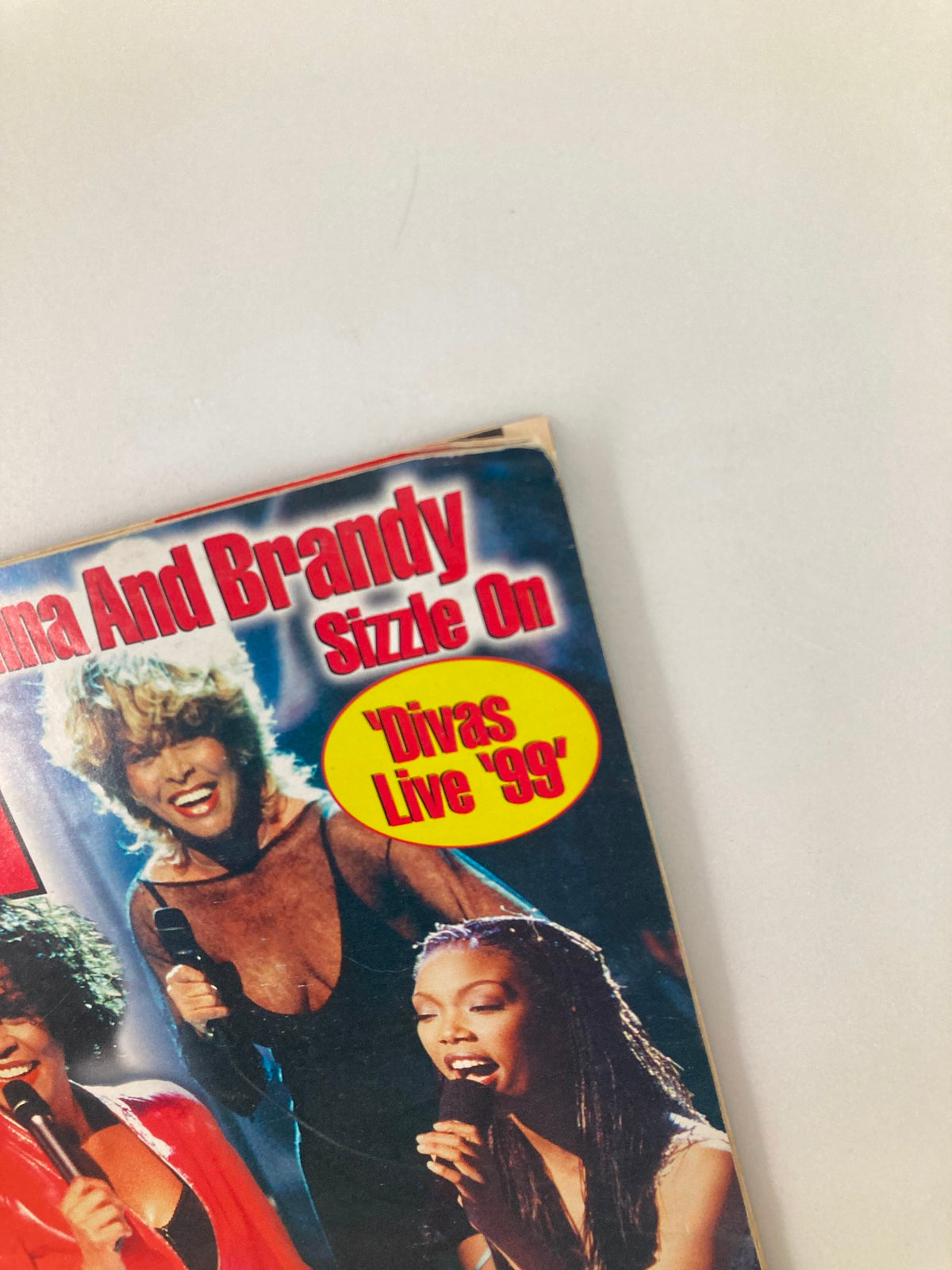 Close-up of the Jet Magazine cover from May 3, 1999, highlighting Whitney Houston, Tina Turner, and Brandy under the ‘Divas Live ’99’ caption.