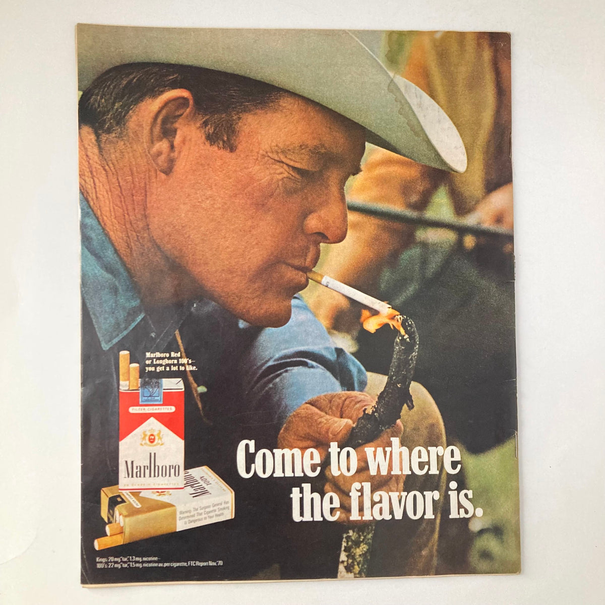 Vintage advertisement from Life Magazine featuring a cowboy smoking a cigarette with the caption 'Come to where the flavor is.' from the August 13, 1971 issue titled 'VTG Life Magazine August 13 1971 Vol 71 No. 7 The Women Problem - Then & Now.'