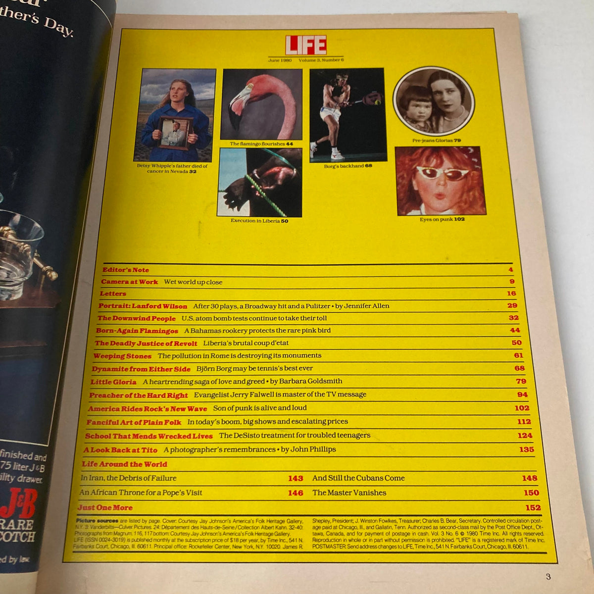 Inside page of VTG Life Magazine June 1980, Vol 3 No 6 with table of contents listing articles and images, showcasing the vibrant themes of the issue.