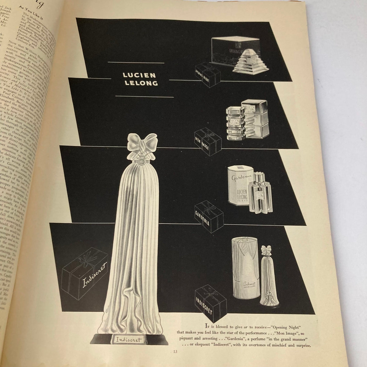 VTG Stage Magazine December 1936 displaying a Lucien Lelong advertisement for luxurious perfumes, highlighting elegant packaging.