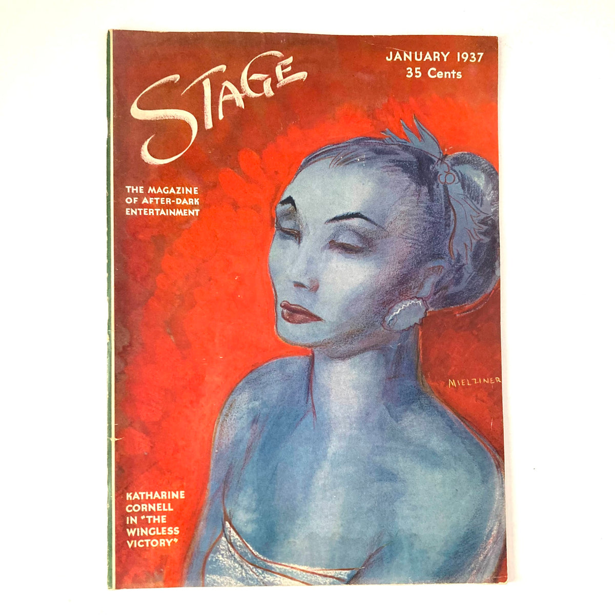 VTG Stage Magazine January 1937 cover featuring Katharine Cornell in 'The Wingless Victory', with artistic design and vintage style.