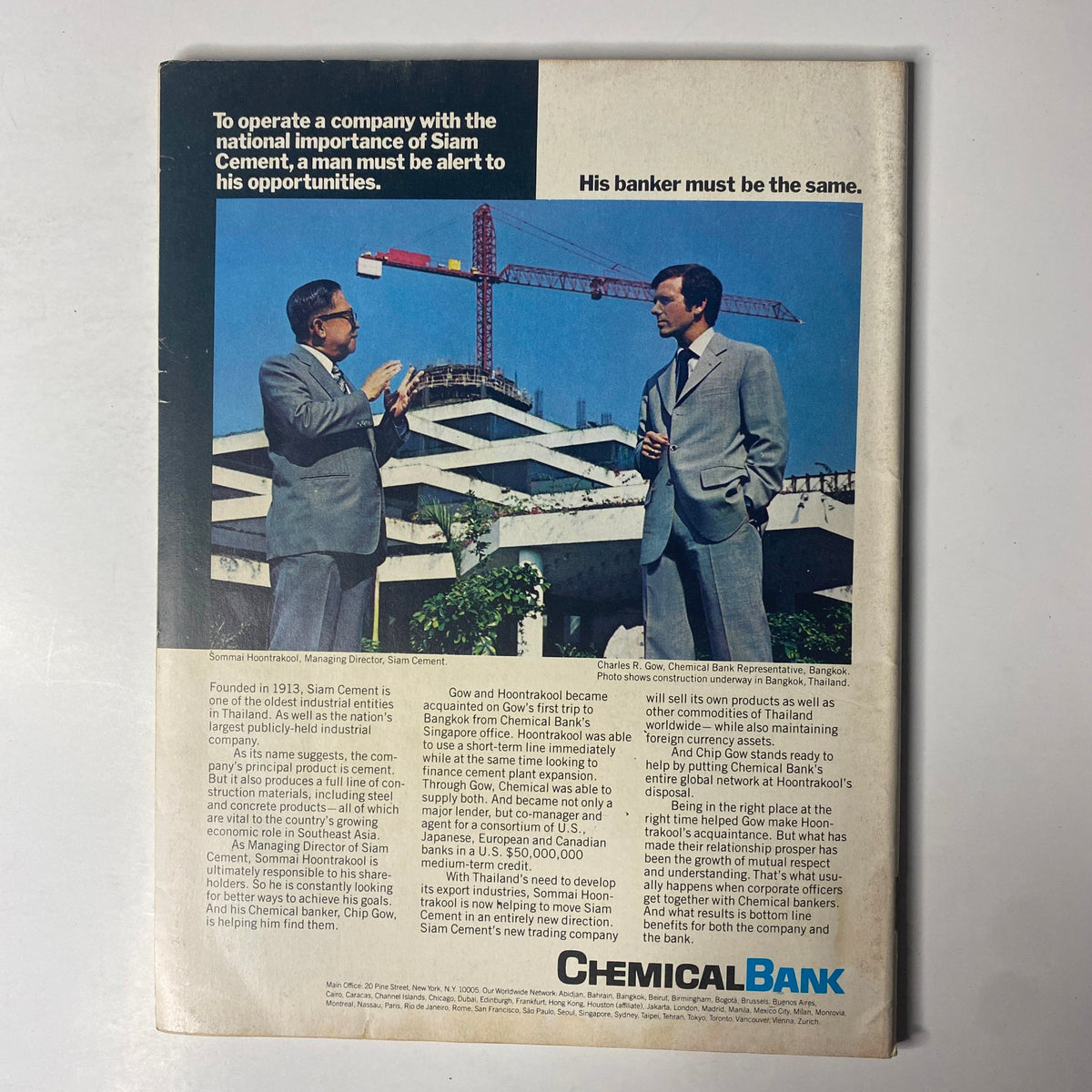 The back cover of Forbes Magazine September 3, 1979, displaying an advertisement for Chemical Bank with images of representatives discussing construction and business opportunities.