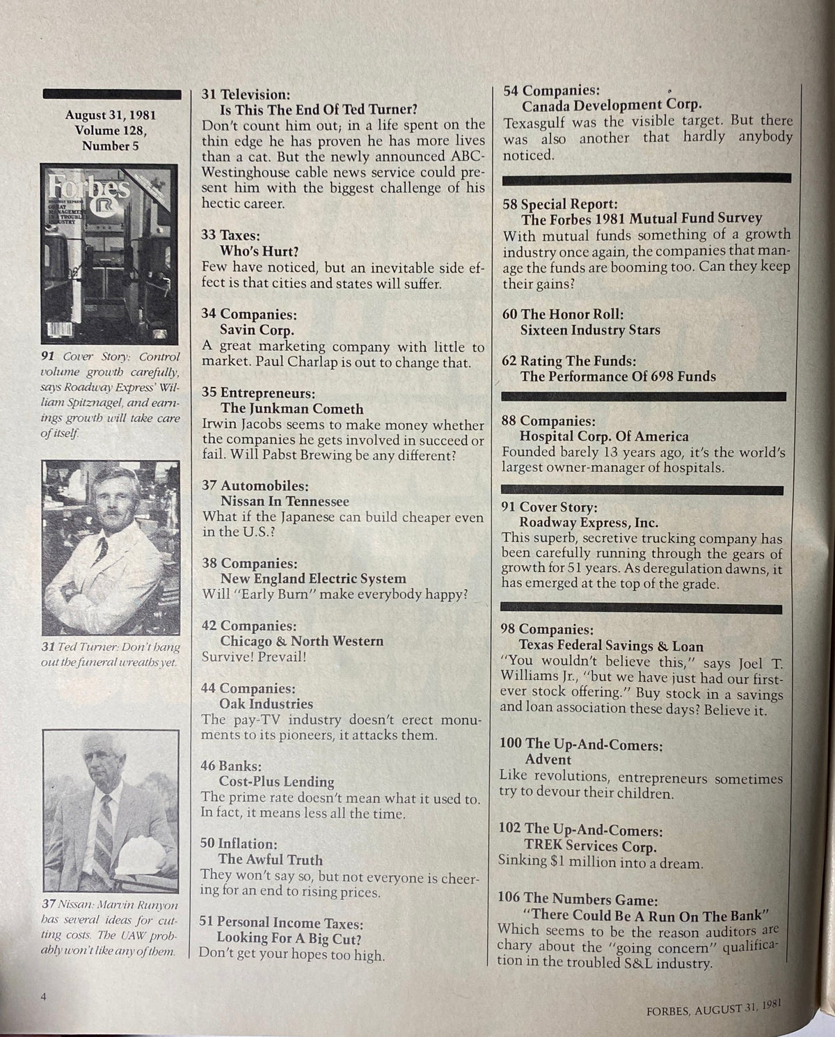 Forbes Magazine August 31, 1981, Volume 128, Number 5, cover featuring the article on Roadway Express and corporate management strategies during the 1980s.