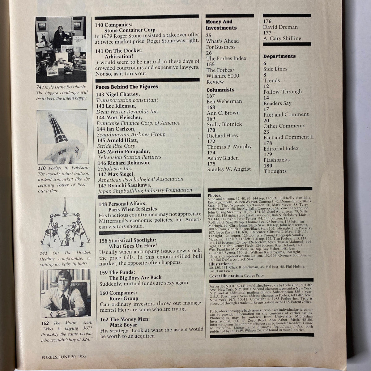 Interior page of Forbes Magazine June 20, 1983 displaying content related to companies, markets, and investments.
