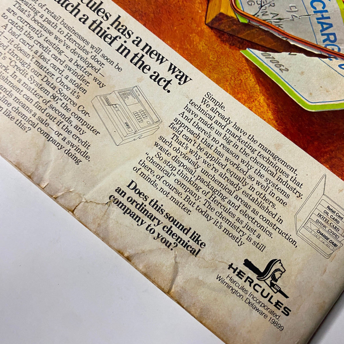 Close-up of an advertisement for Hercules found in Forbes Magazine August 15, 1972, explaining their approach to catching retail thieves with advanced technology.