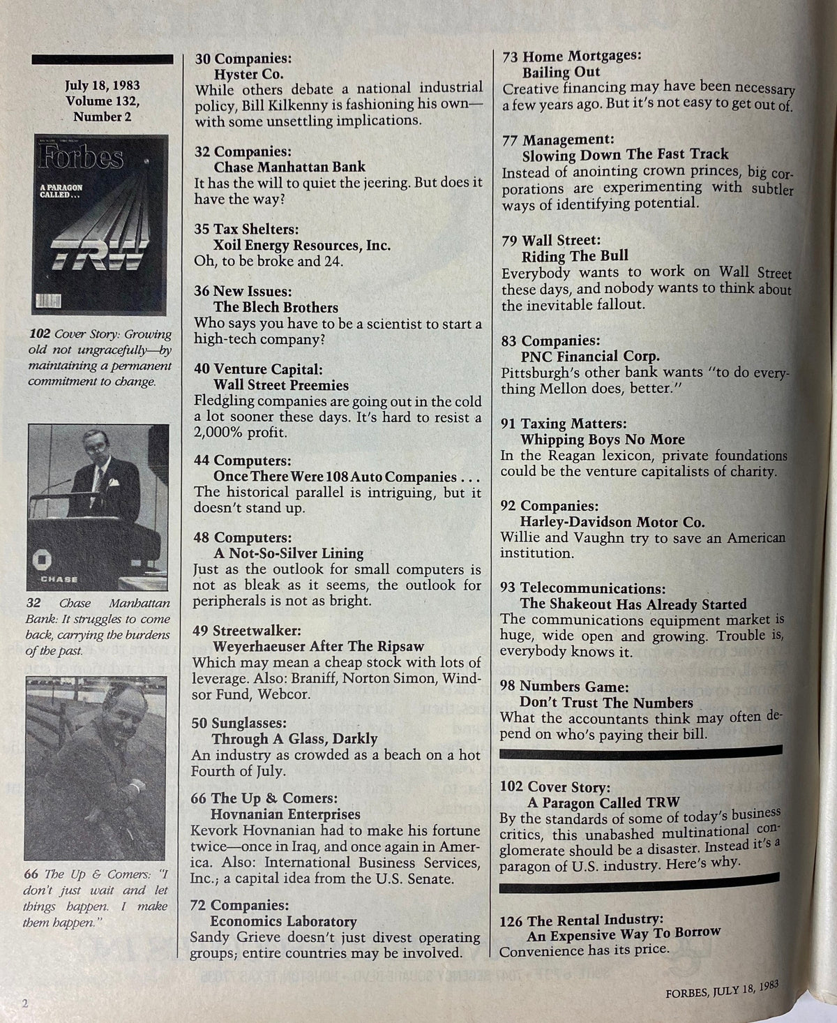 Interior page of Forbes Magazine July 18, 1983 showcasing an article's content and layout, highlighting various corporate topics and features.
