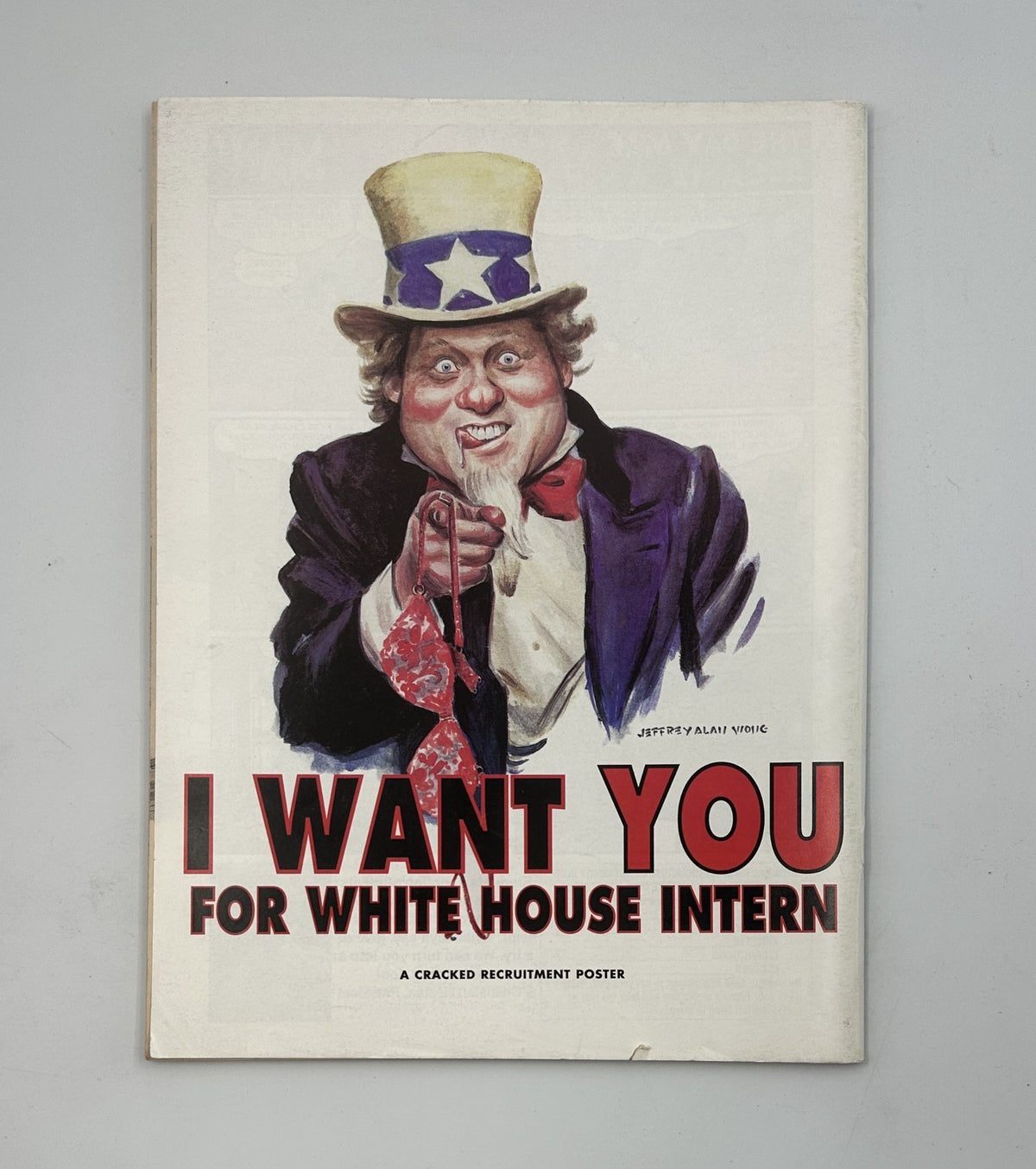 Back cover of Cracked Collectors Edition No. 120 September 1999, featuring a humorous illustration of Uncle Sam with the text 'I Want You for White House Intern' promoting a Cracked recruitment poster.