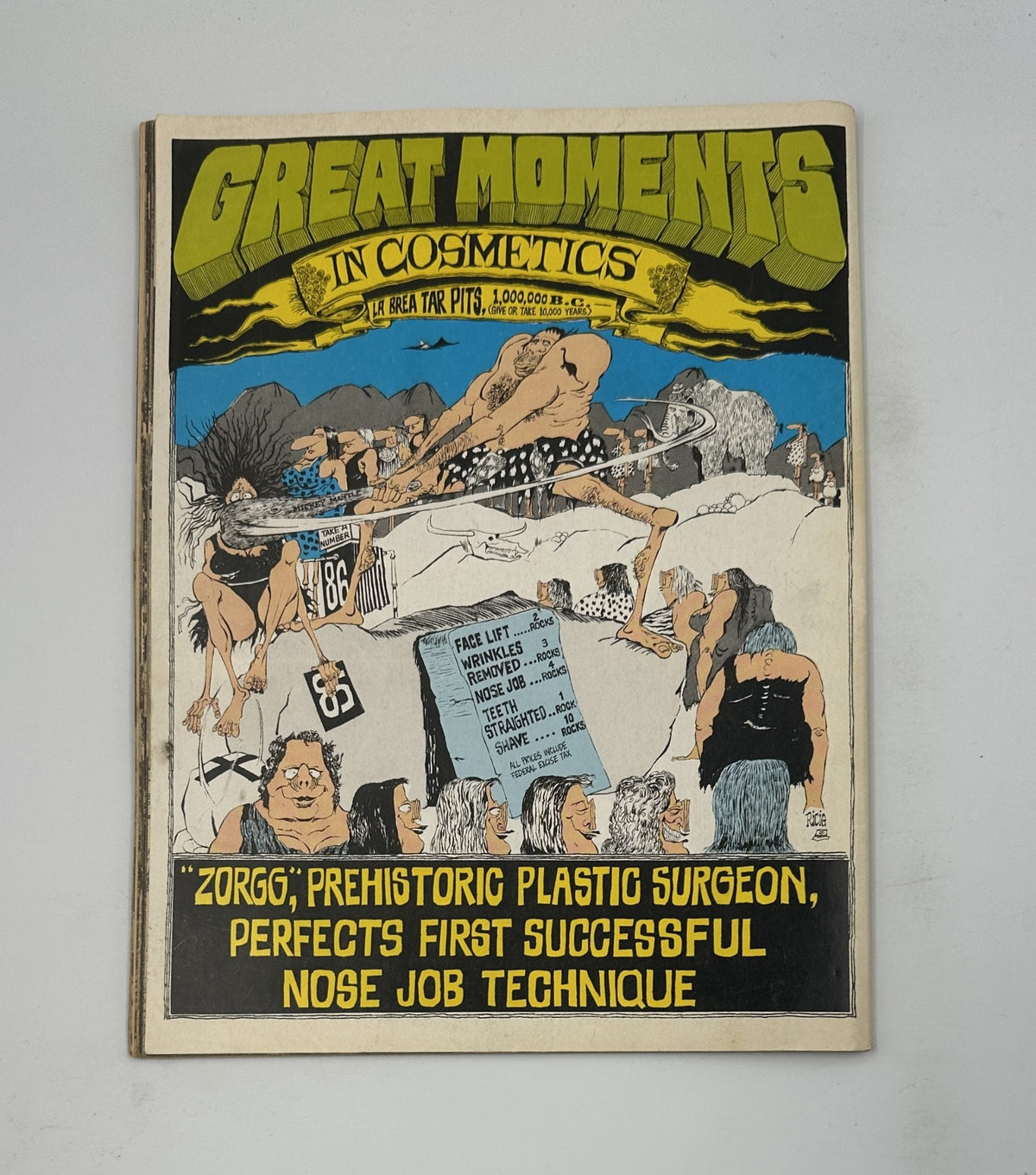 Cover of Cracked Magazine No. 14257 February 1979, titled 'Great Moments in Cosmetics', featuring a humorous illustration that showcases the magazine's distinctive parody of societal themes.