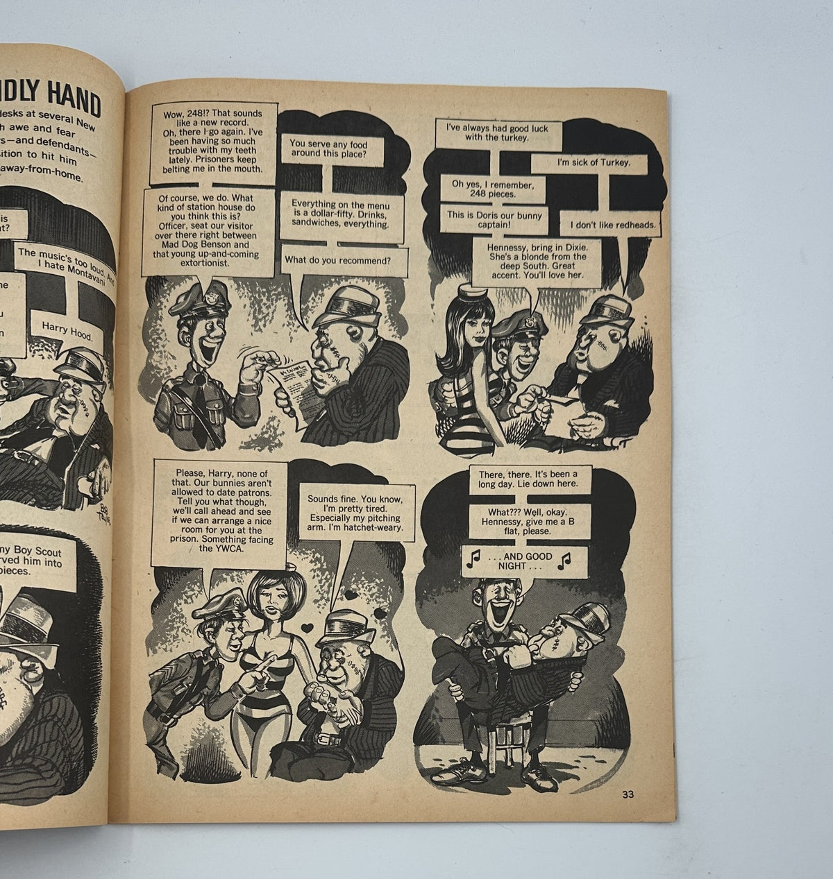 Sick Magazine No. 66 March 1969 Economy Flights Satire Yearbook Parody VG 4.0, illustrating a comedic dialogue between characters about food and travel, emphasizing the magazine's signature parody style.