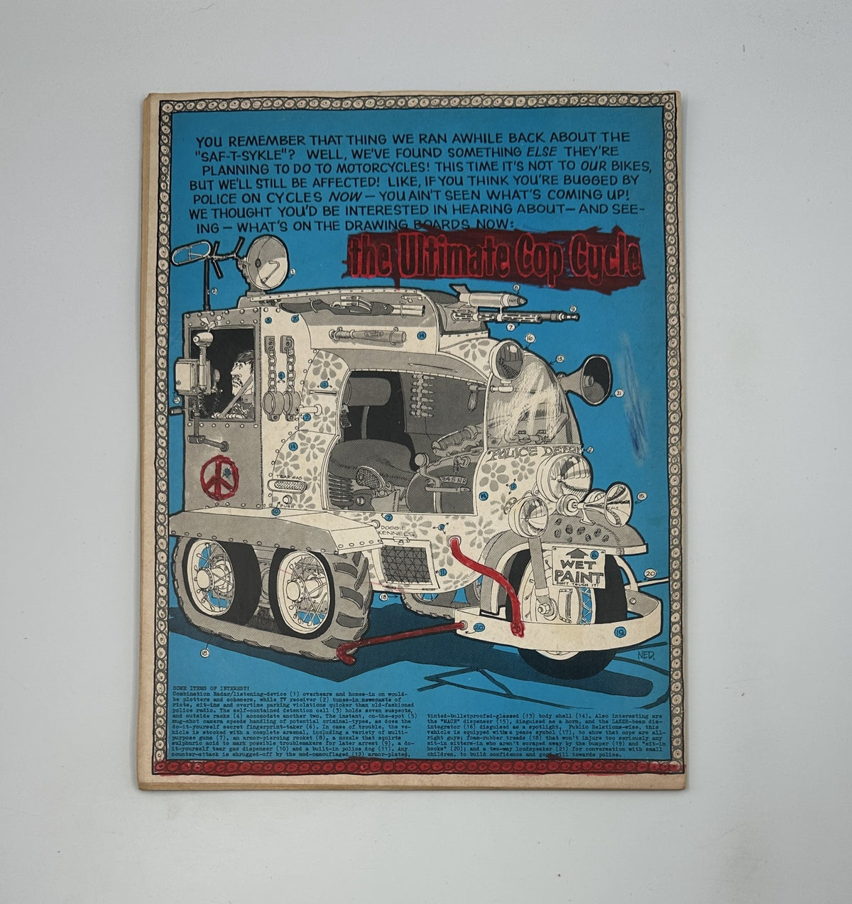 Cover of Cycletoons Magazine No. 8 from April 1969 featuring Mini Bike Mike, showcasing motorcycle-themed artwork and the title 'The Ultimate Cop Cycle' with a colorful background.
