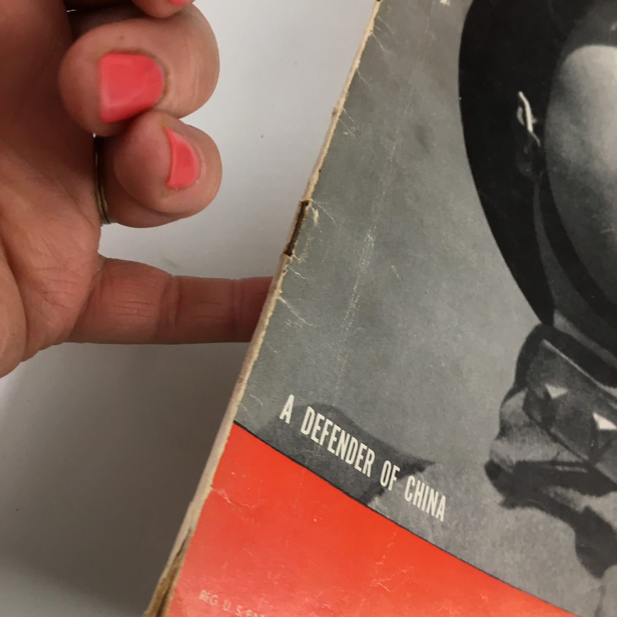 Close-up detail of the VTG Life Magazine cover from May 16, 1938, highlighting the caption 'A Defender of China' with a soldier's image.