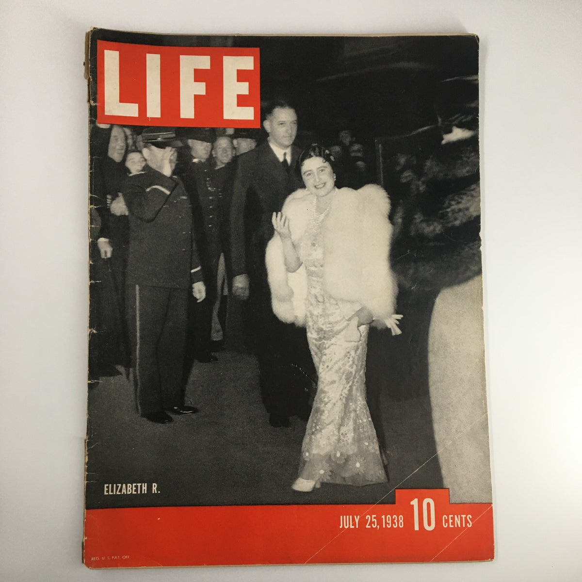 Cover of Life Magazine dated July 25, 1938, featuring Elizabeth Roosevelt in a stunning party gown, capturing the elegance of the late 1930s.