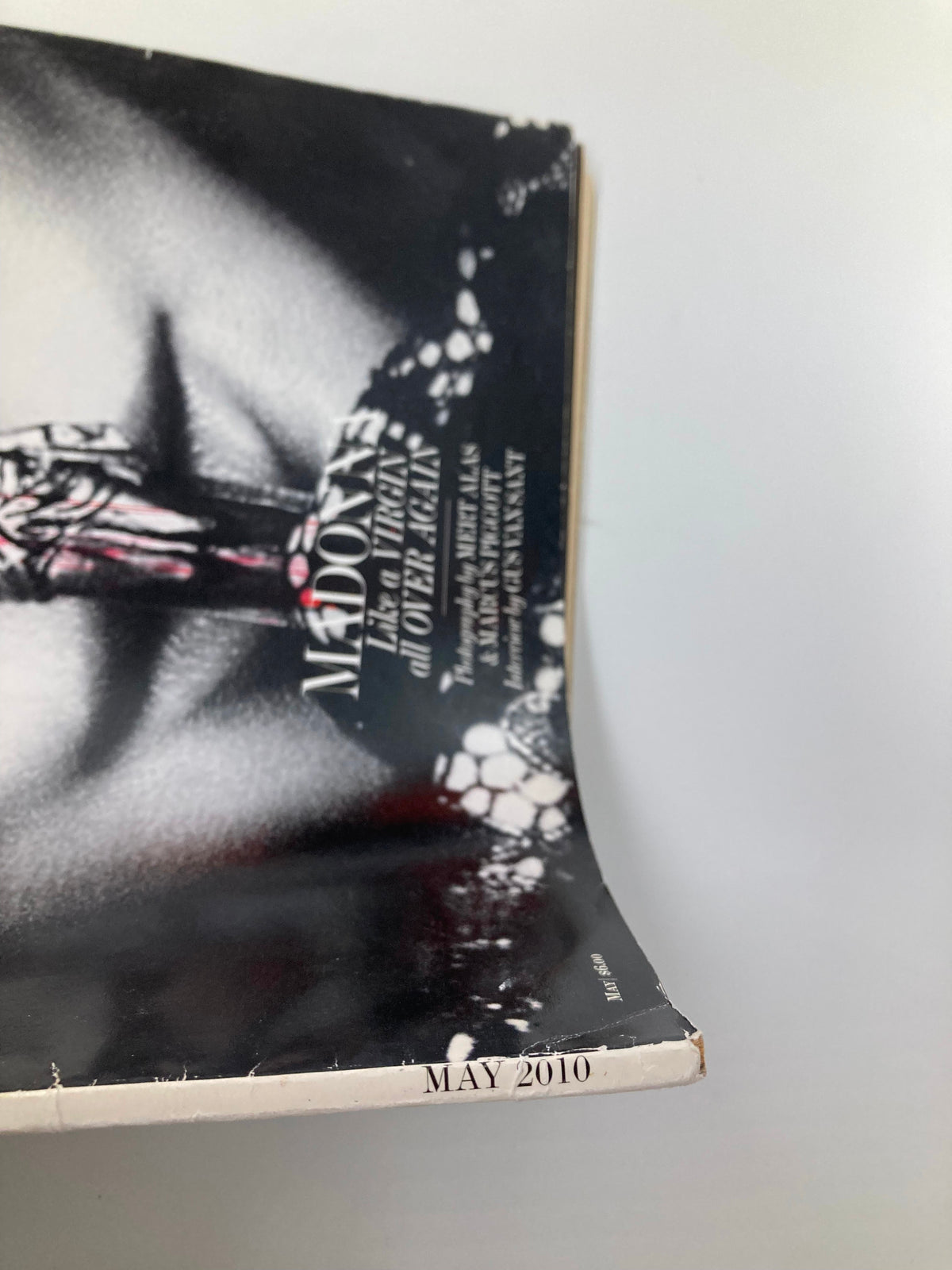 Side view of Interview Magazine May 2010 displaying dated publication details including 'MAY 2010' at the bottom.