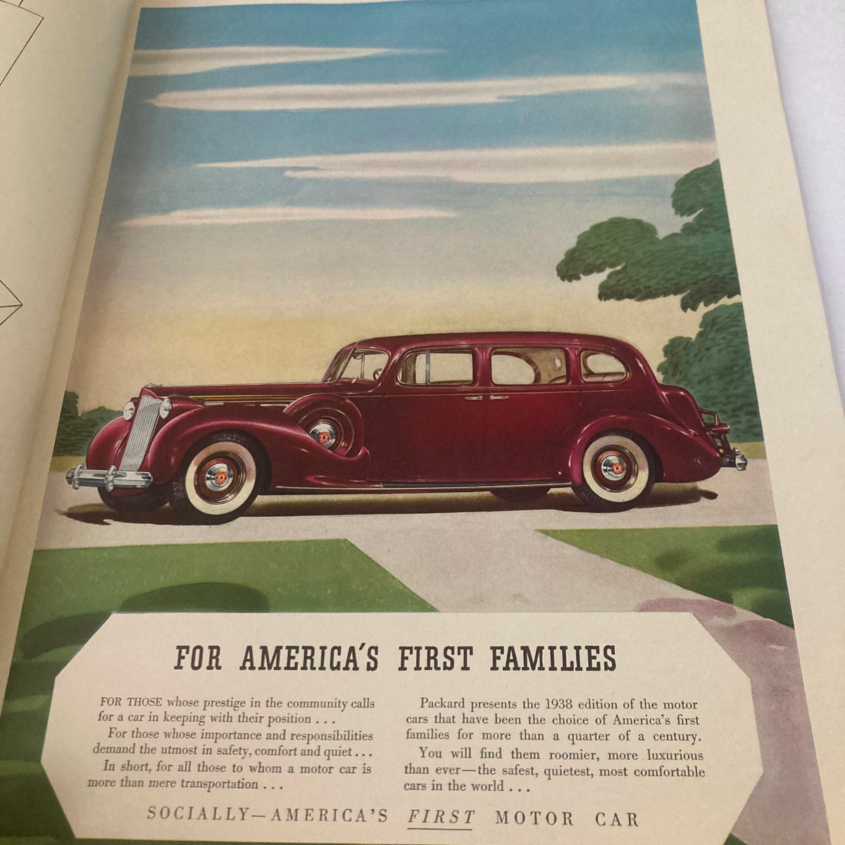 Advertisement page in the VTG Stage Magazine October 1937, presenting a vintage Packard car with scenic background.
