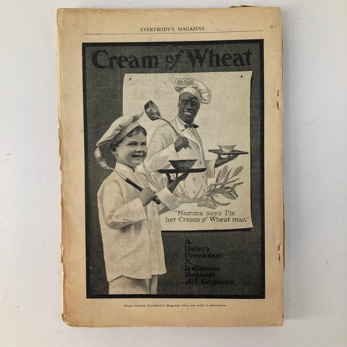 Cover page of VTG Everybody's Magazine November 1903 A Game of Duplicate Whist featuring an ad for Cream of Wheat with a boy and a chef.