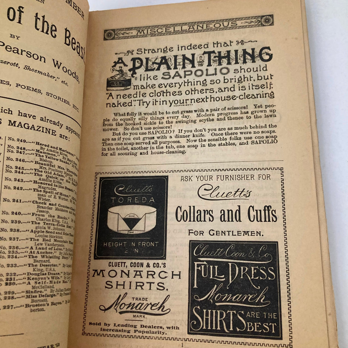 Interior page of Lippincott's Magazine August 1890 featuring advertisements and articles, showcasing vintage design elements and historical context.