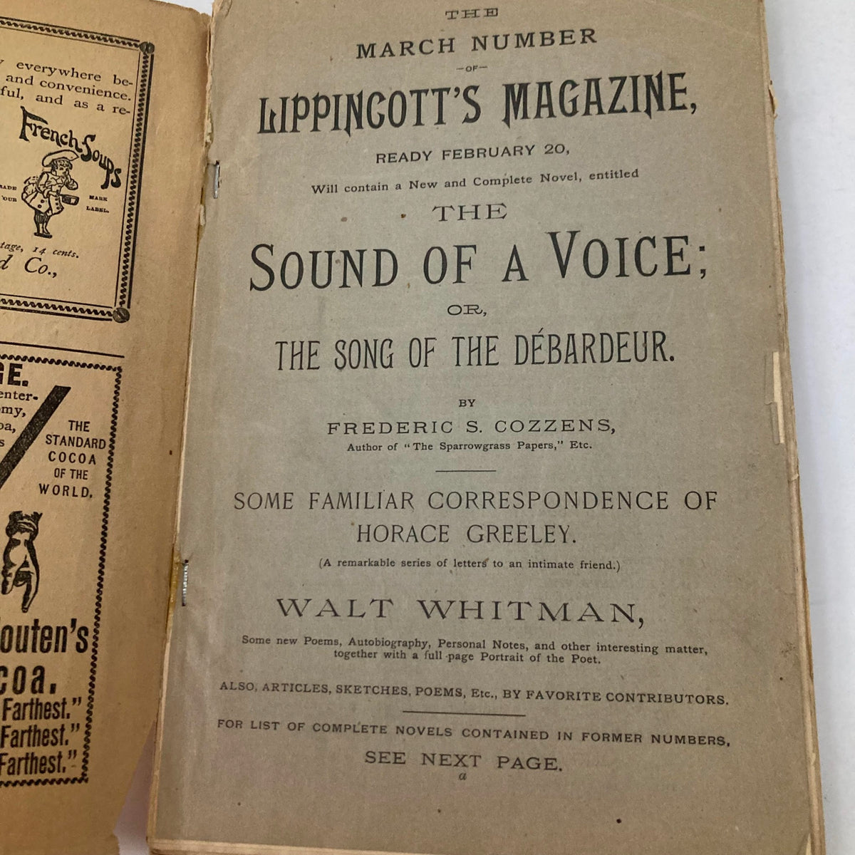 Cover of the February 1891 edition of Lippincott's Magazine featuring the title "A Wave of Life" by Clyde Fitch, showcasing vintage design elements and historical typography.