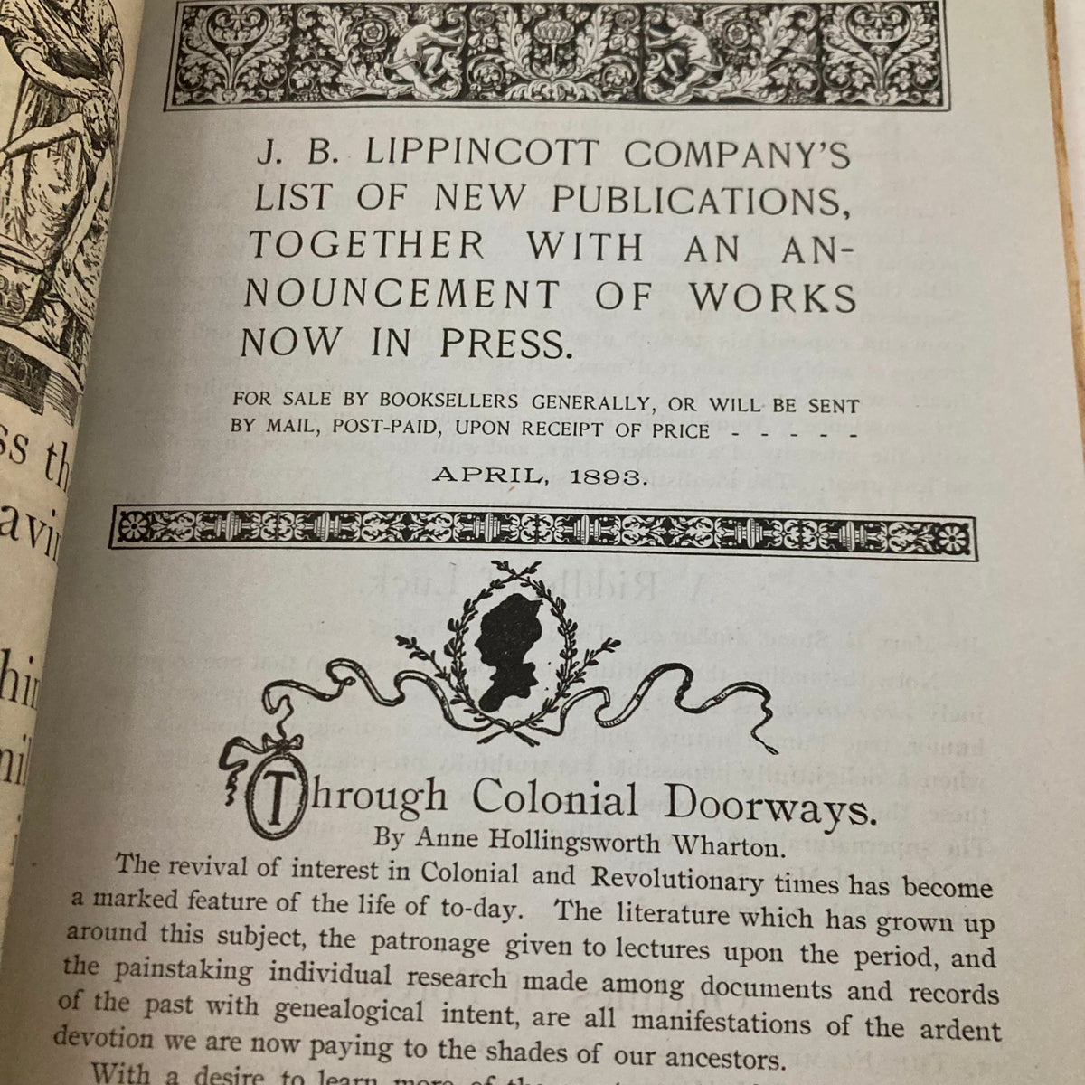 Page from VTG Lippincott's Magazine April 1893 listing new publications from J.B. Lippincott Company. This page provides insights into the literary landscape and upcoming works in the publishing sector.