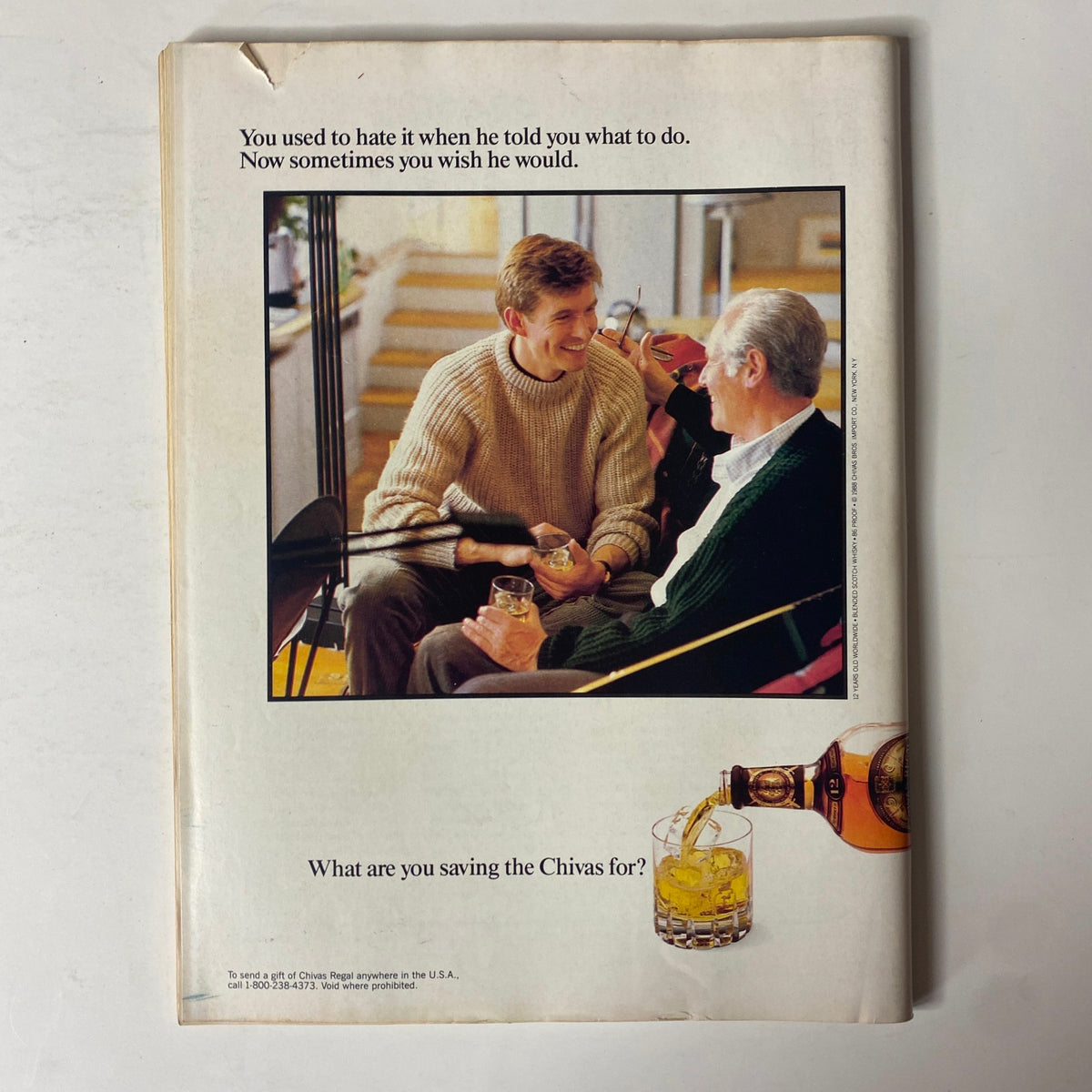 Back cover of Forbes Magazine September 19, 1988 displaying a Chivas Regal advertisement featuring two men enjoying drinks and conversing.