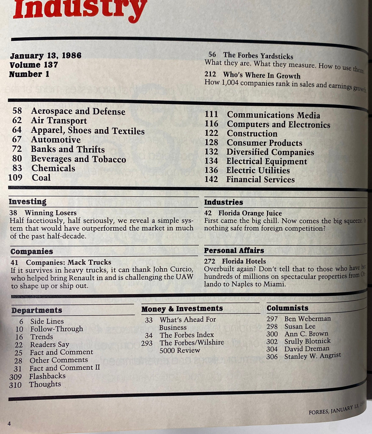 Forbes Magazine January 13, 1986 38th Annual Report on American Industry