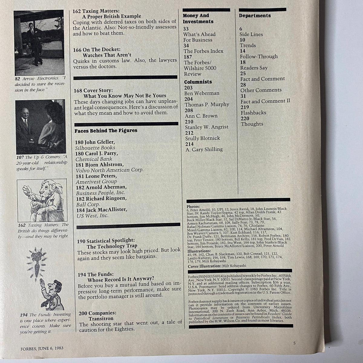 Additional interior pages from Forbes Magazine June 6, 1983, featuring topics on taxation, investments, and company profiles.