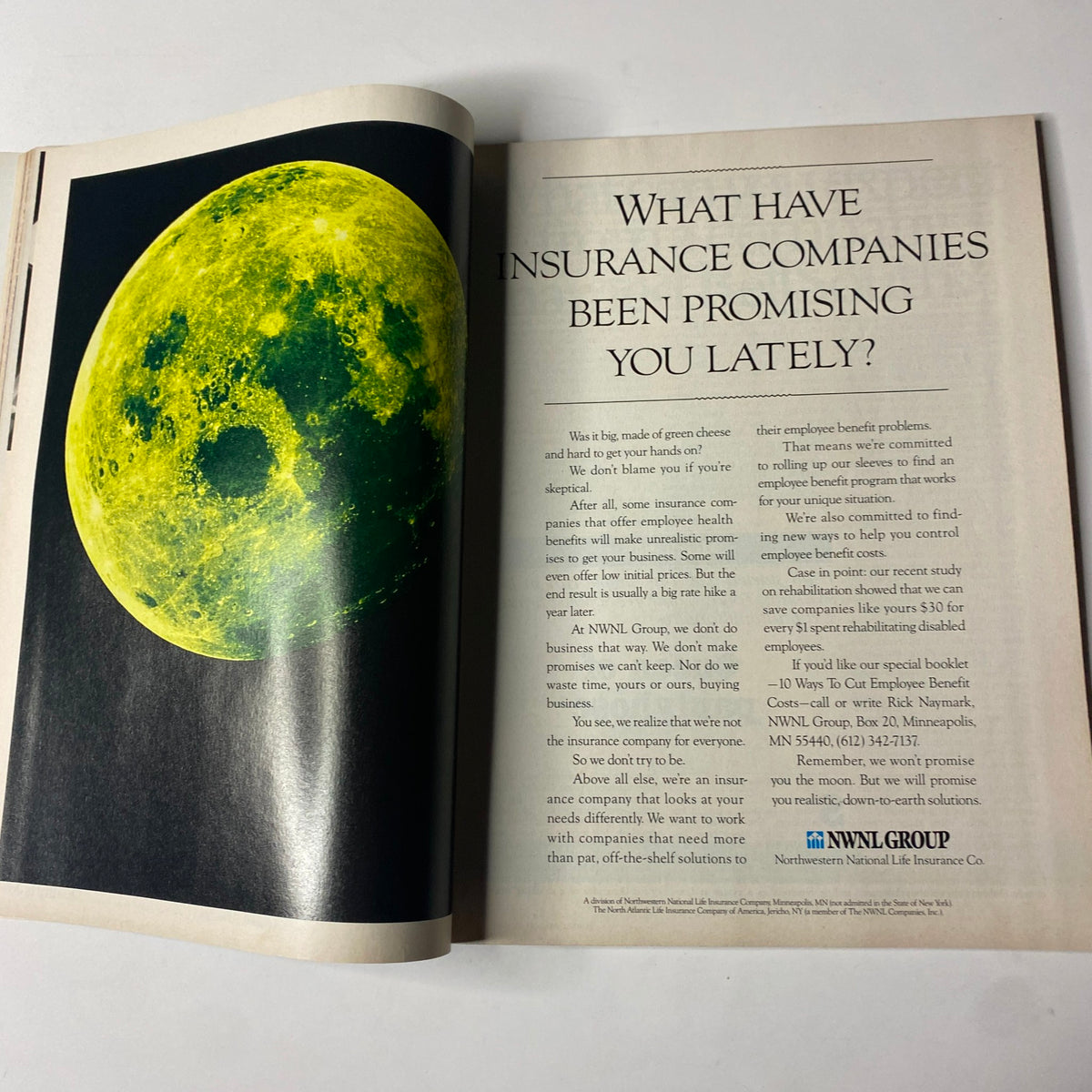 Forbes Magazine March 20, 1989 showing an advertisement by Northwestern National Life Insurance Company discussing employee benefits.