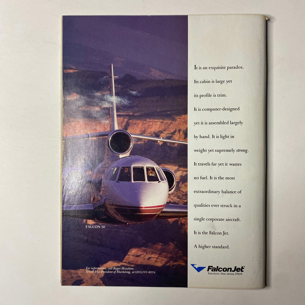 Forbes Magazine March 20, 1989 featuring an advertisement for Falcon Jet highlighting its design and efficiency.