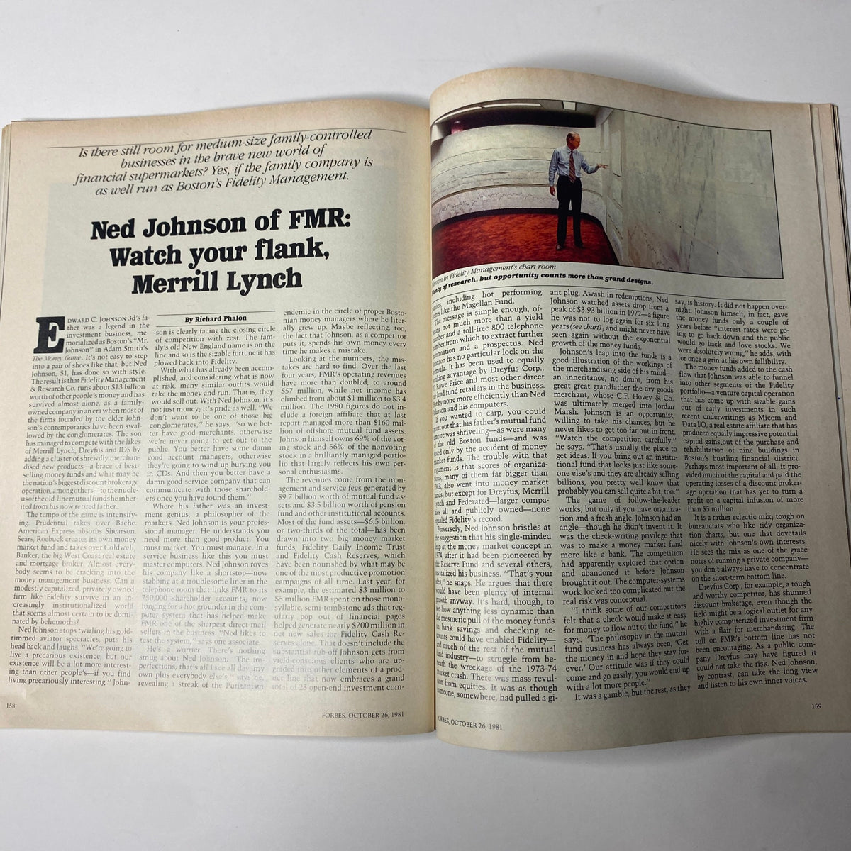 Forbes Magazine October 26, 1981, featuring an in-depth article on Ned Johnson of Fidelity Management and his strategies in the financial sector.