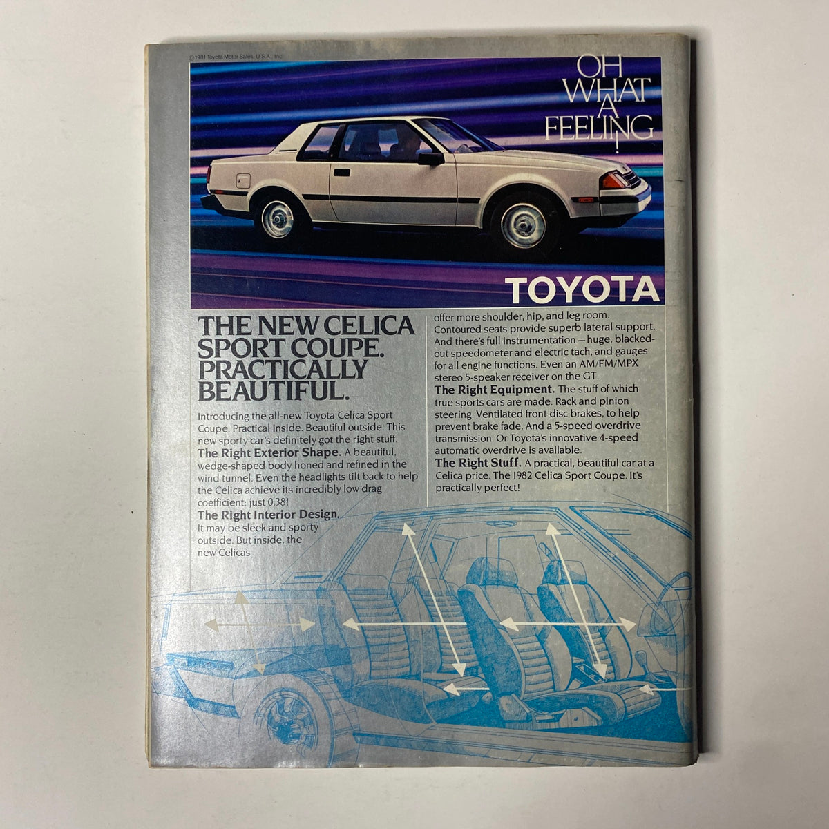 Forbes Magazine October 26, 1981, displaying an advertisement for the Toyota Celica Sport Coupe, emphasizing its design and features.