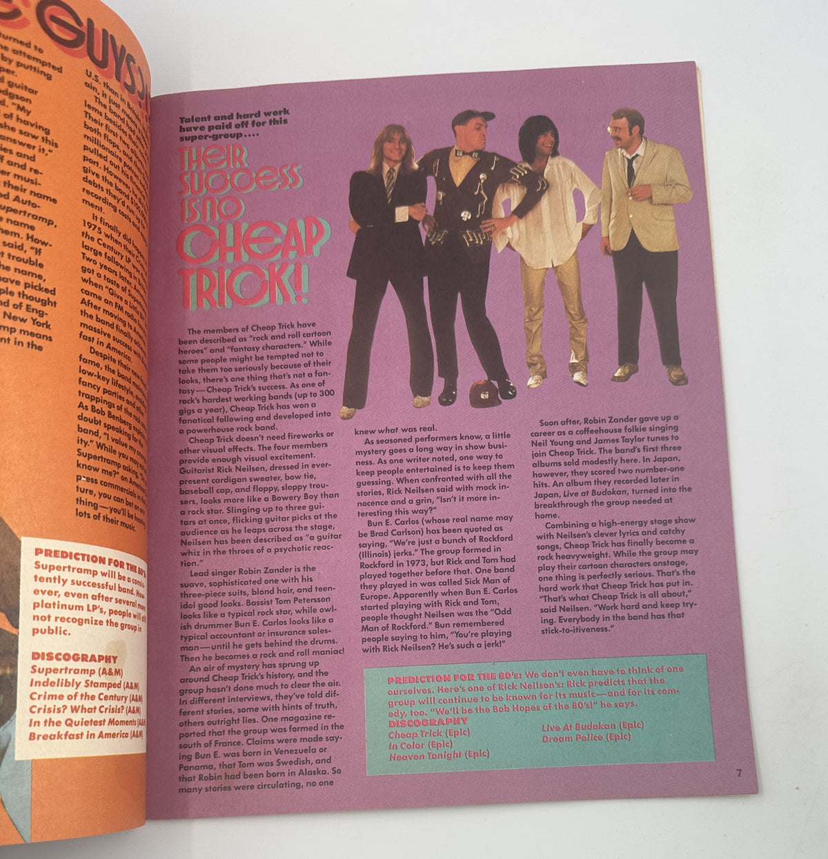 Feature article in Bananas Magazine No. 35 about Cheap Trick, presenting members in a creatively styled layout, emphasizing their rock music success.