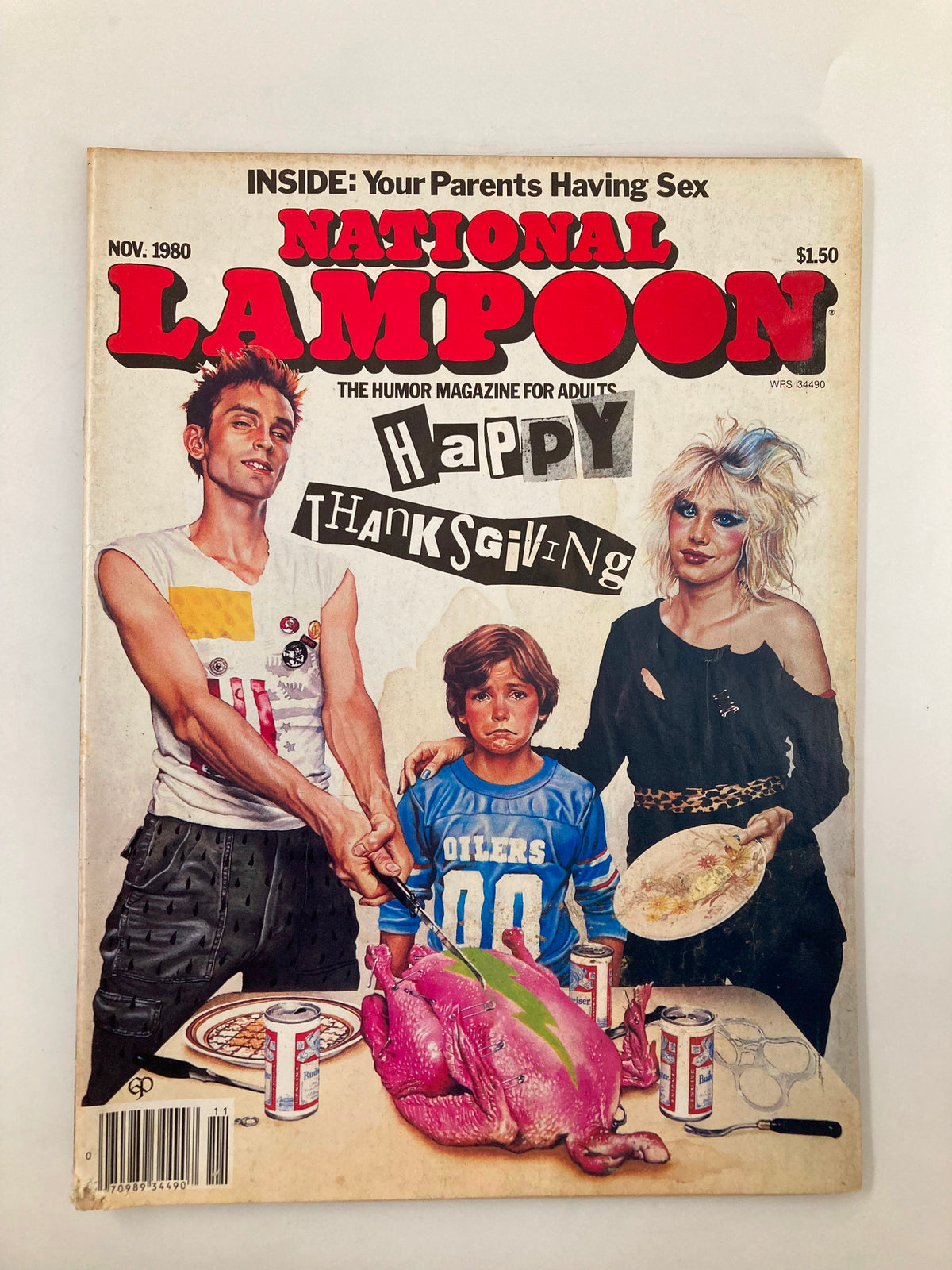 Cover of the National Lampoon Humor Magazine November 1980 edition featuring a Happy Thanksgiving theme, showcasing a comedic illustration with characters around a turkey, celebrating the holiday spirit.