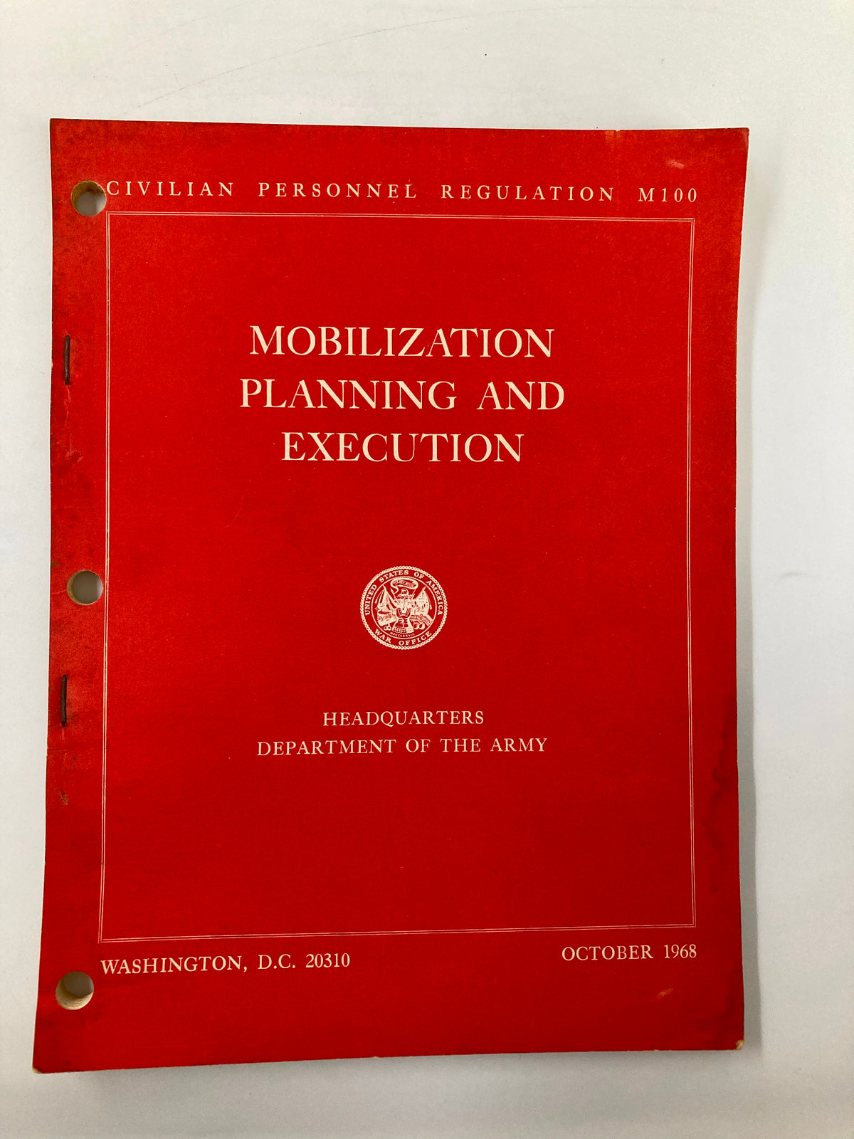 Cover of Mobilization Planning and Execution, October 1968, Headquarters Department of the Army, featuring a red design with title and logo.