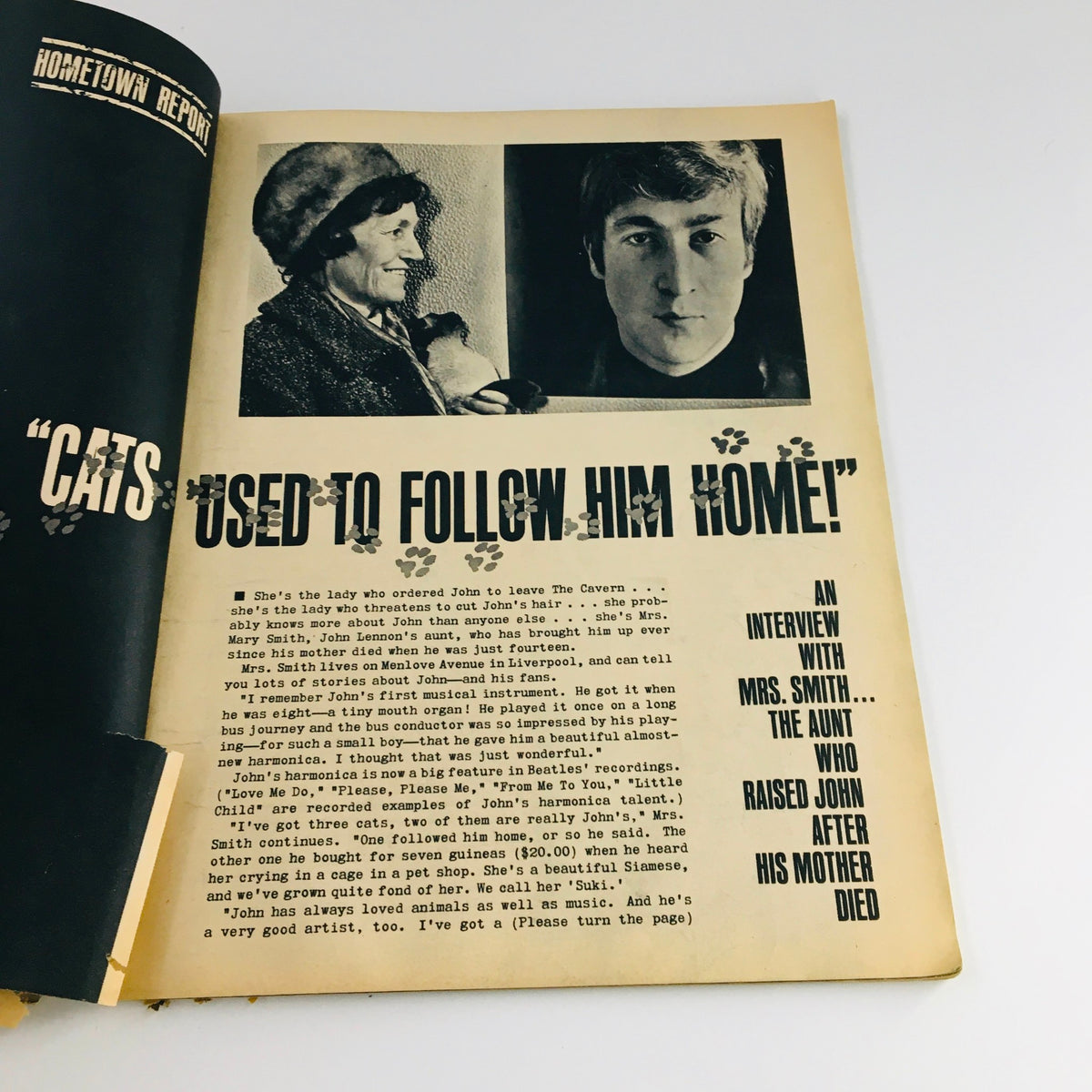 1964 The Beatles Are Back and Visit Their Home Fab Photos - An interior page detailing an interview with John Lennon's aunt, sharing memories of his early life and musical journey.