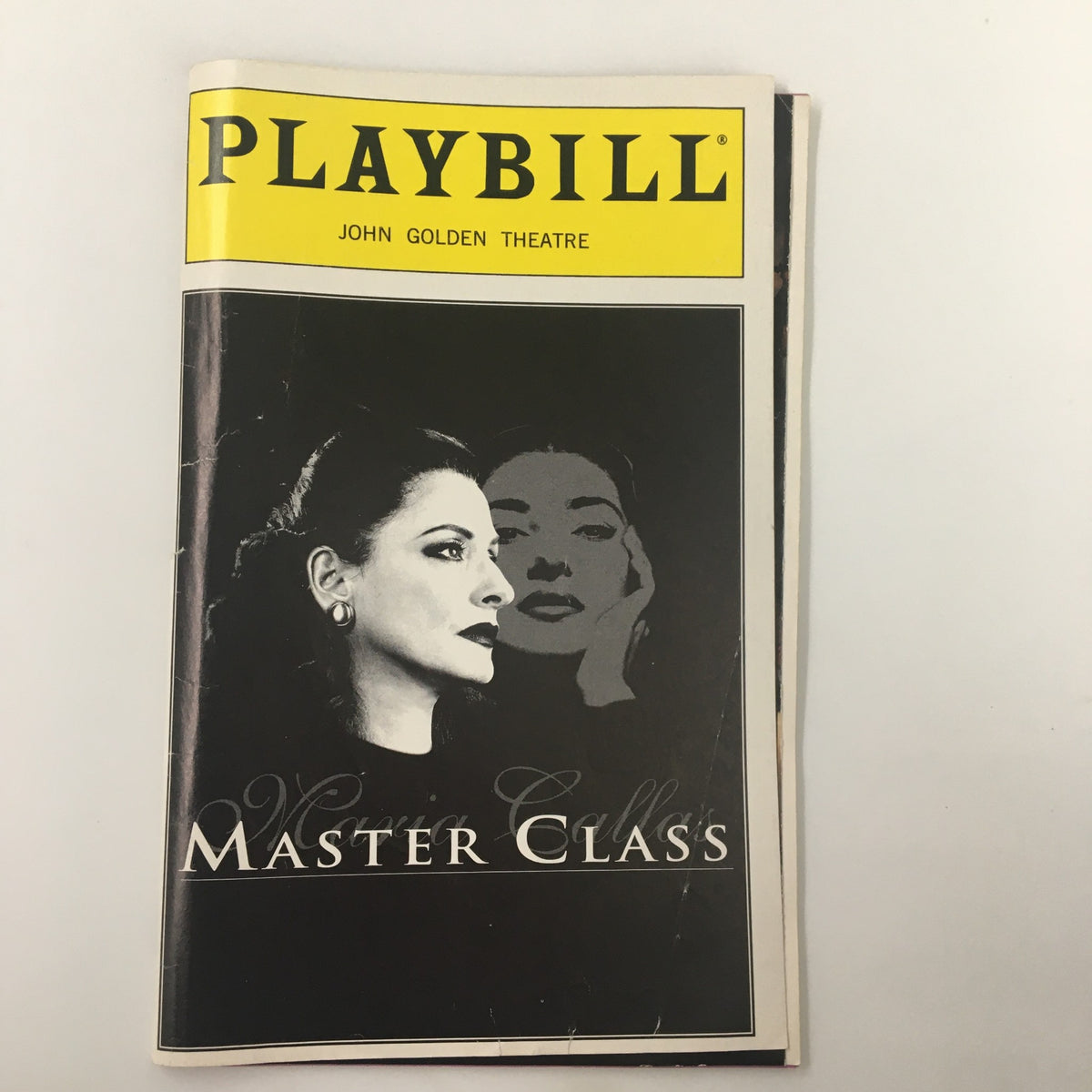 1996 Playbill Golden Theatre featuring Patti LuPone in Maria Callas' Master Class, showcasing a black and white cover design with a dramatic portrait of Maria Callas.