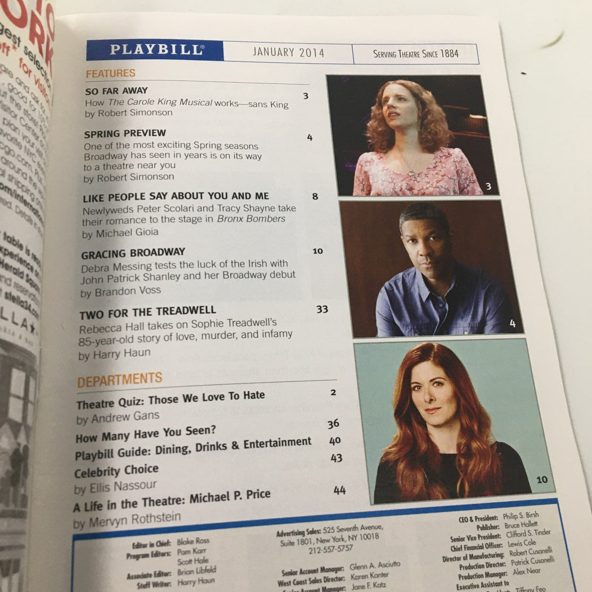 2014 Playbill from Booth Theatre including features section, highlights from The Glass Menagerie by Tennessee Williams, and other Broadway shows of January 2014.