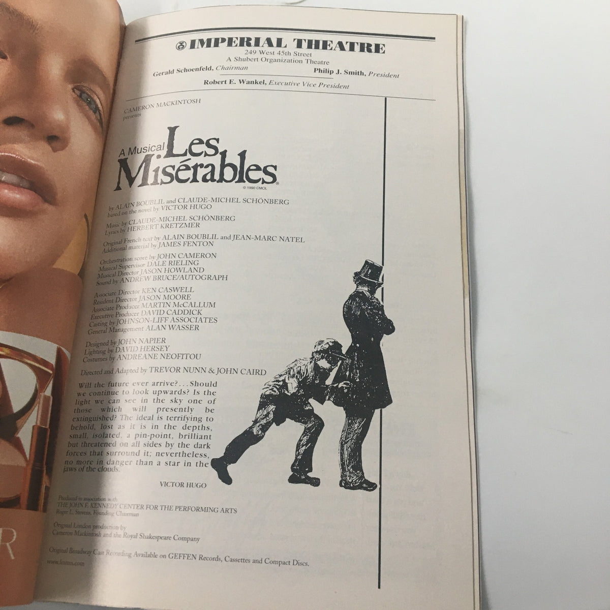 2003 Playbill from the Imperial Theatre production of Les Miserables, featuring cast listings and artistic elements, showcasing the classic musical directed by Trevor Nunn.