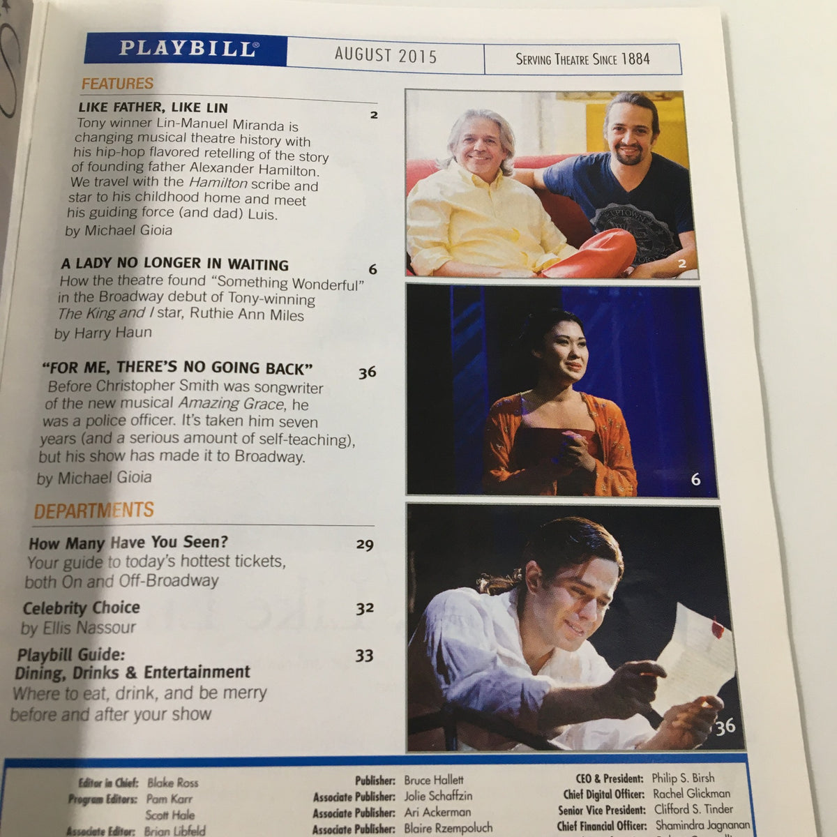 Interior page of the 2015 Playbill for An American in Paris, showing articles and features related to the production.