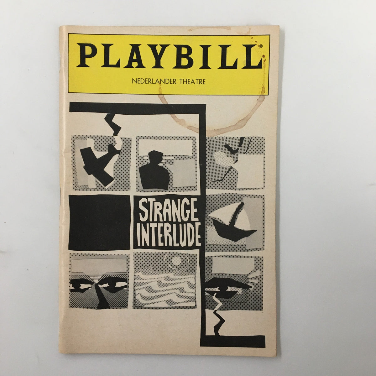 1985 Playbill Nederlander Theatre Glenda Jackson Strange Interlude cover featuring a collage design and title.