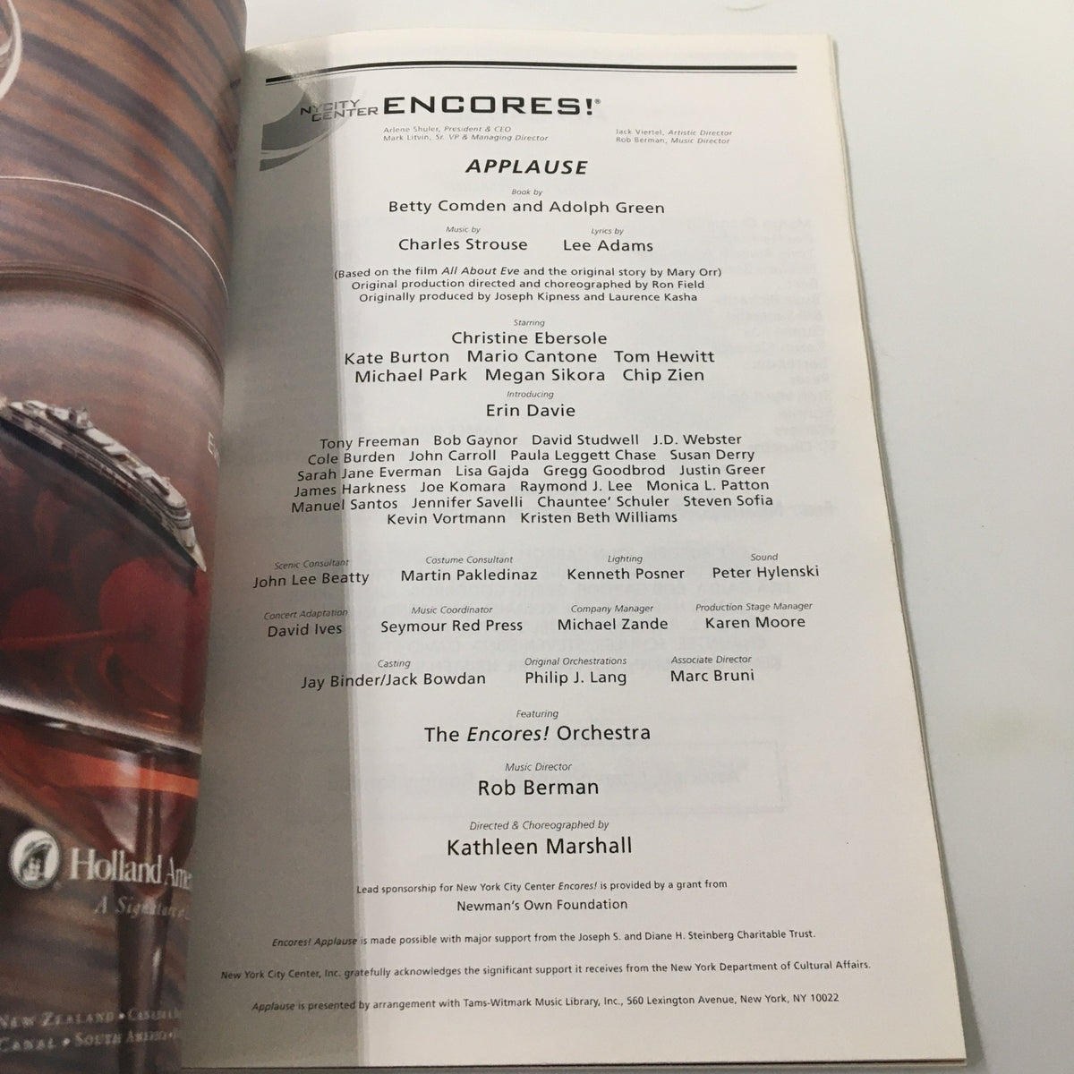 2008 Playbill NY City Center Encores Applause featuring cast and production credits, highlighting Betty Comden and Adolph Green.