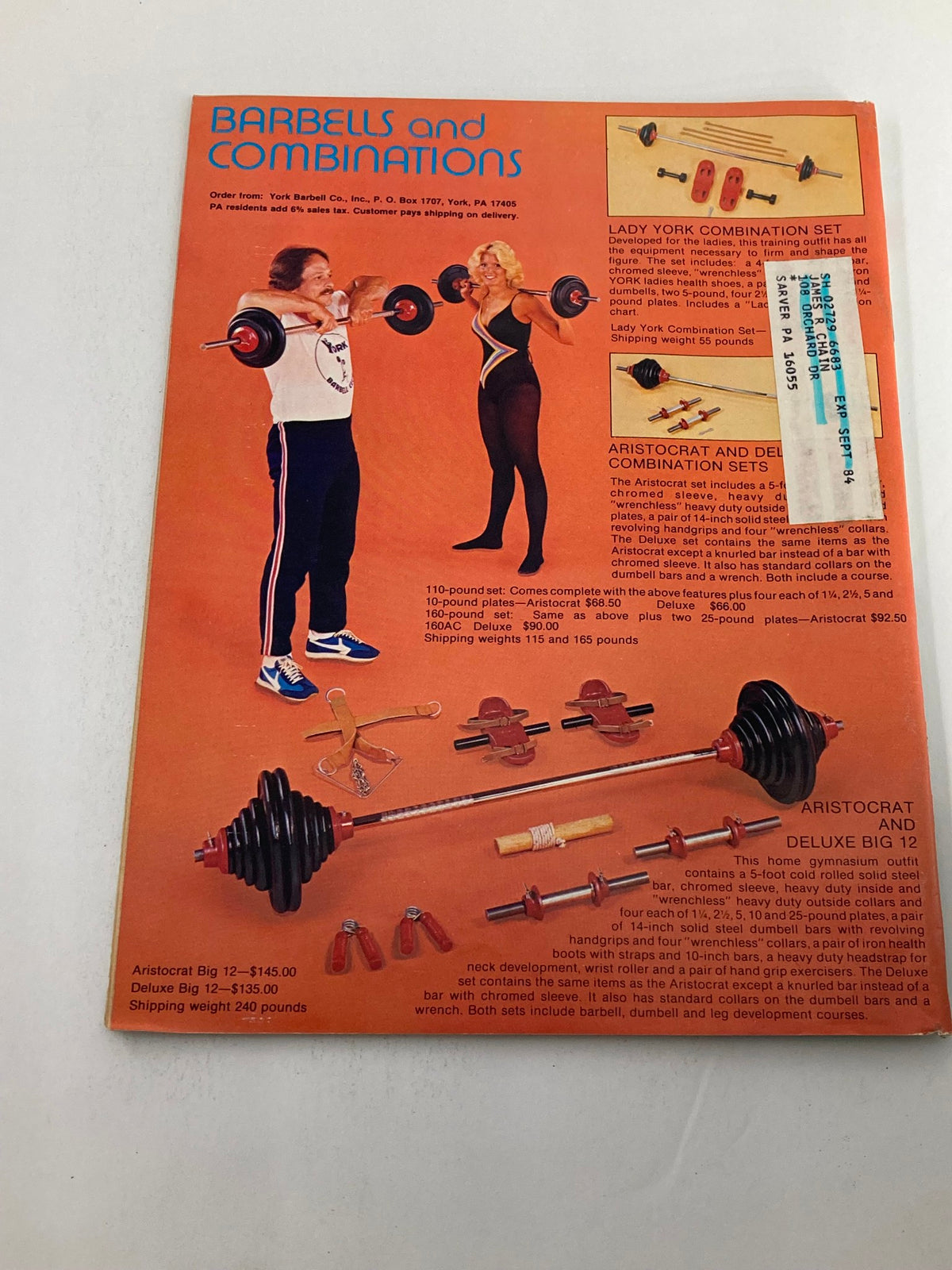Back cover advertisement from VTG Strength & Health Magazine September 1983 Vol 51 #5, promoting Lady York combination sets for fitness training, illustrating vintage workout gear and weights.