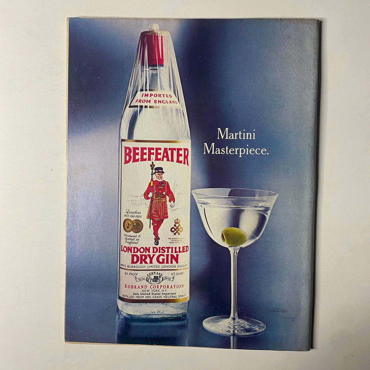 Advertisement for Beefeater London Distilled Dry Gin included in Forbes Magazine November 27, 1978, illustrating a martini masterpiece.