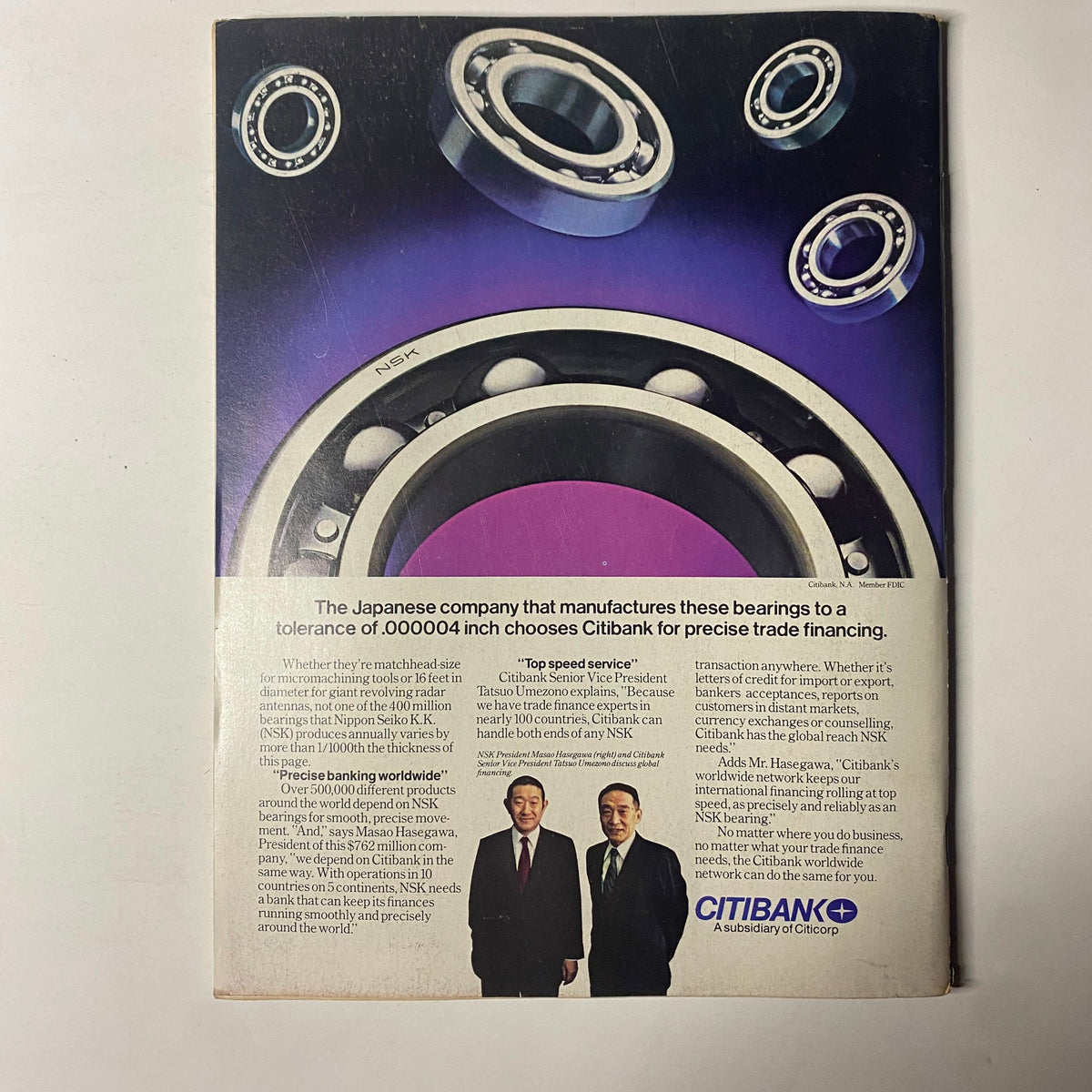 Back cover of Forbes Magazine December 8, 1980, featuring an advertisement for Citibank focusing on precise trade financing.
