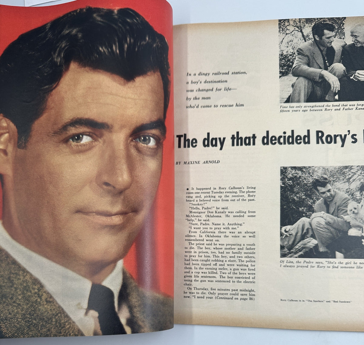 Close-up of actor Rory Calhoun featured in Photoplay Magazine March 1956, discussing the pivotal moments of his life and career.