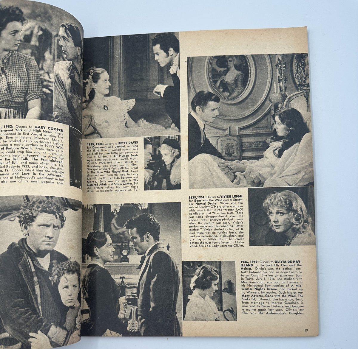 Page from 'Who's Who in Hollywood Magazine 1957 Debbie Reynolds Star of the Year' featuring various classic movie scenes, highlighting notable actors and actresses.