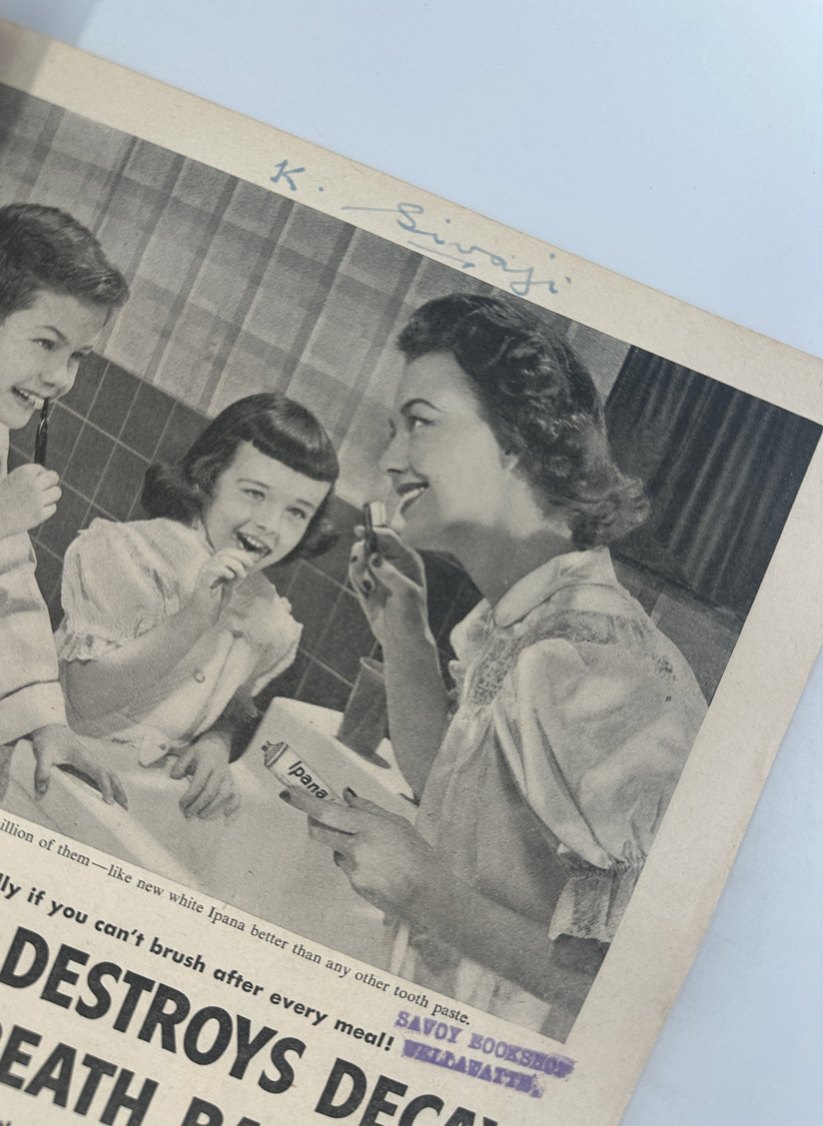Page from Screen Stories Magazine showcasing a family product advertisement with a woman and children, emphasizing dental hygiene.