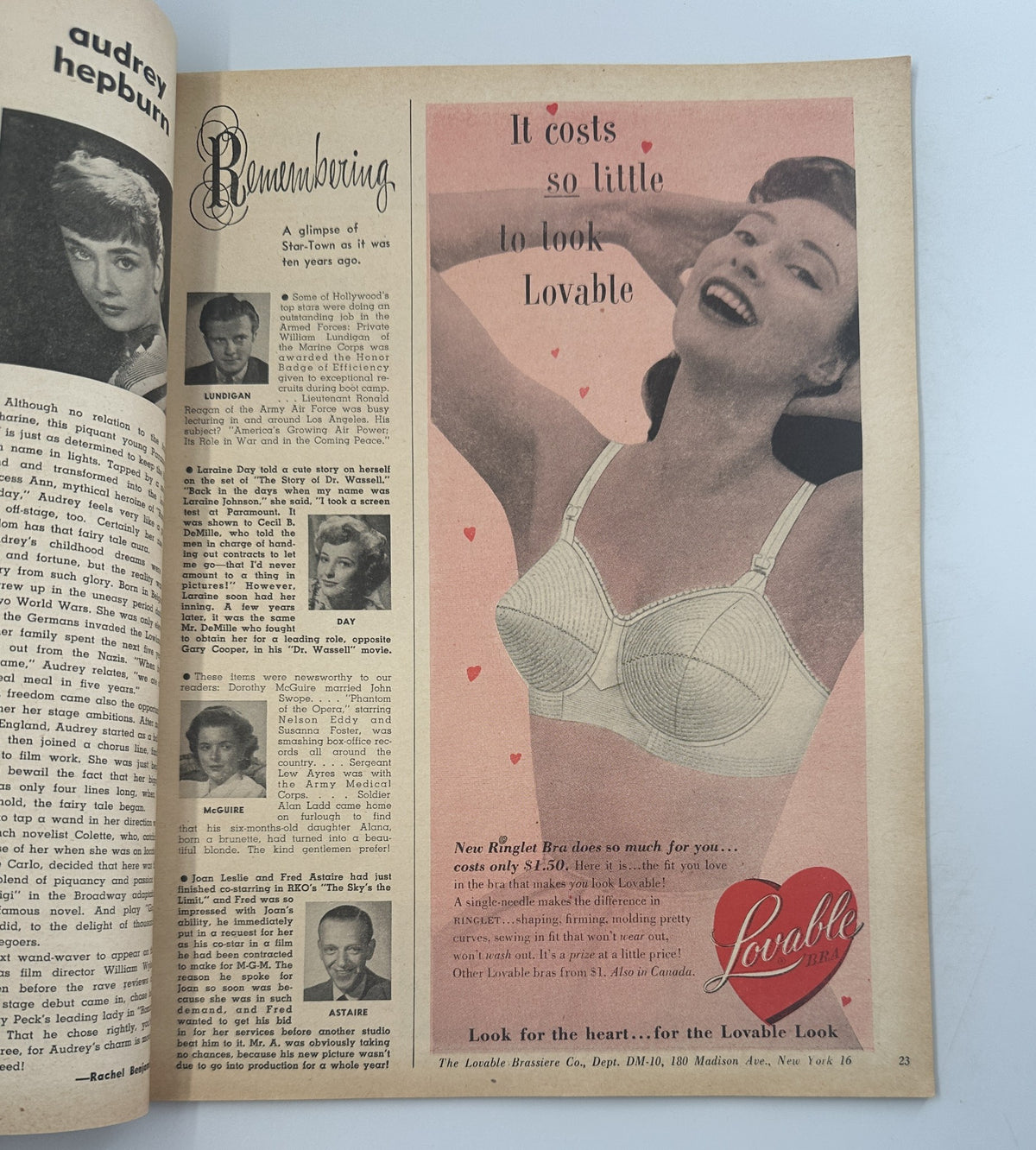 Page from Screen Stories Magazine displaying an advertisement for Lovable bras, highlighting fashion appeal in the context of the era.