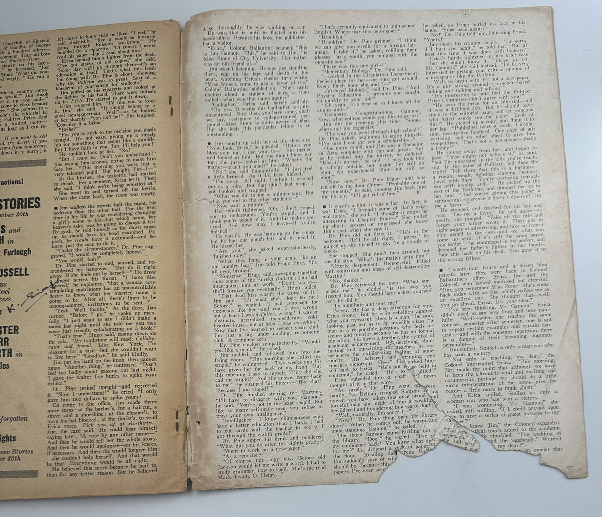 Inside page of Screen Stories Magazine Annual showing a textured, aged article display with significant wear, representative of the magazine's original vintage condition.